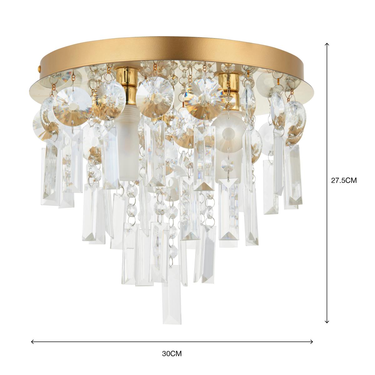 Bel Air Satin Gold Bathroom 3 Light Flush Ceiling Fitting Gold – image 7