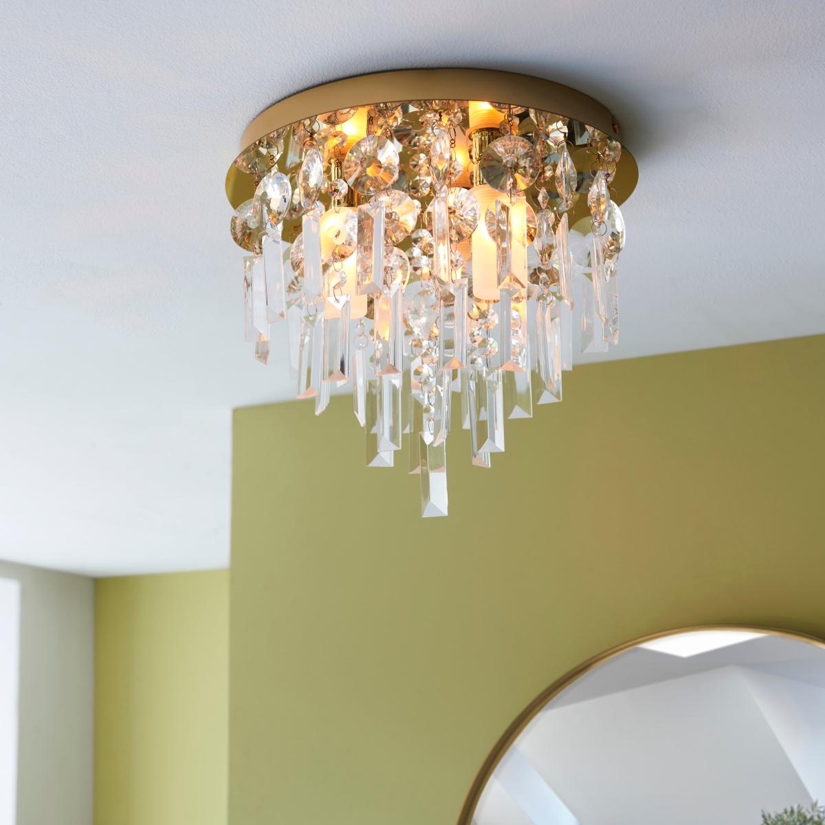 Bel Air Satin Gold Bathroom 3 Light Flush Ceiling Fitting Gold – image 1