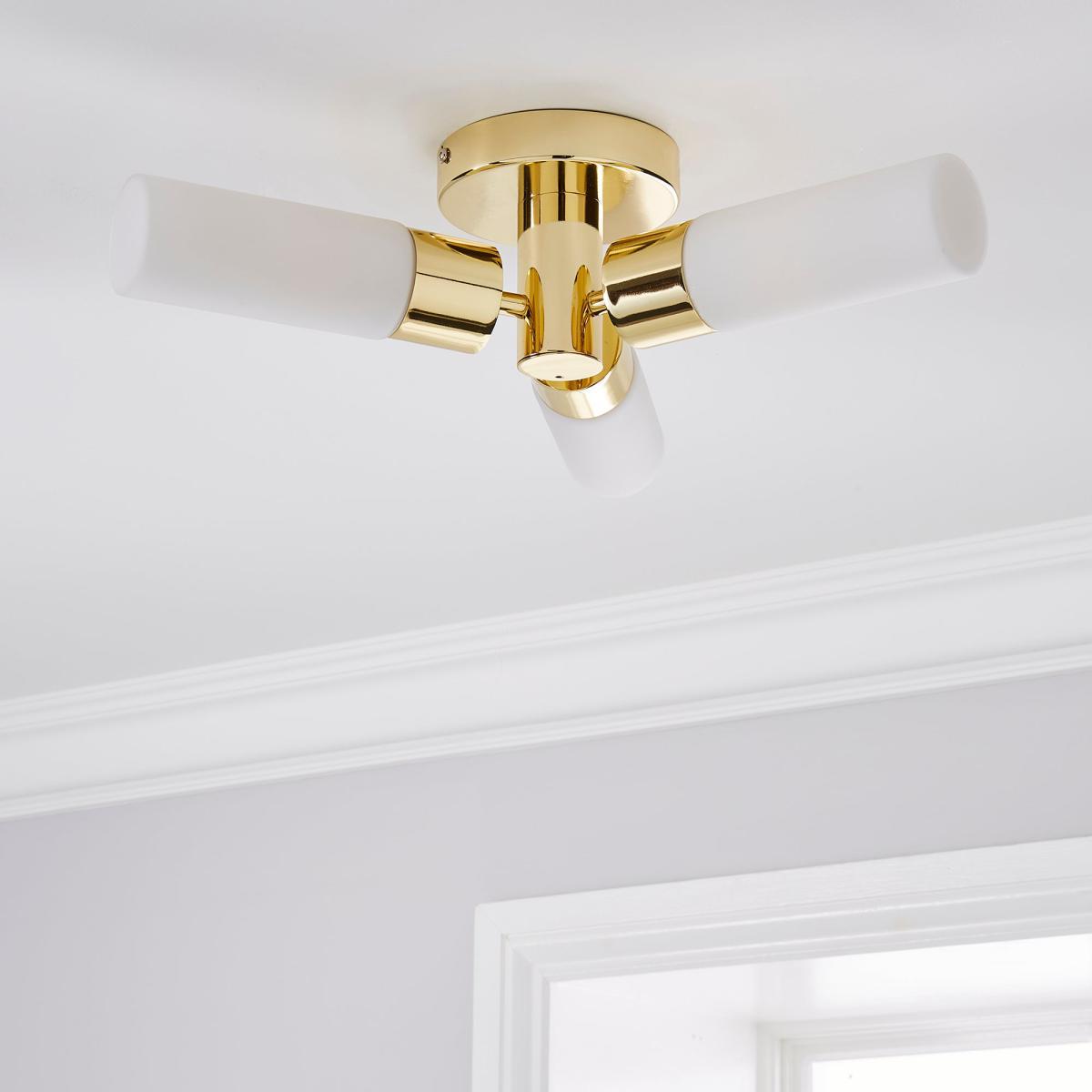 Porto Bathroom 3 Light Ceiling Fitting Brass Brass – image 2