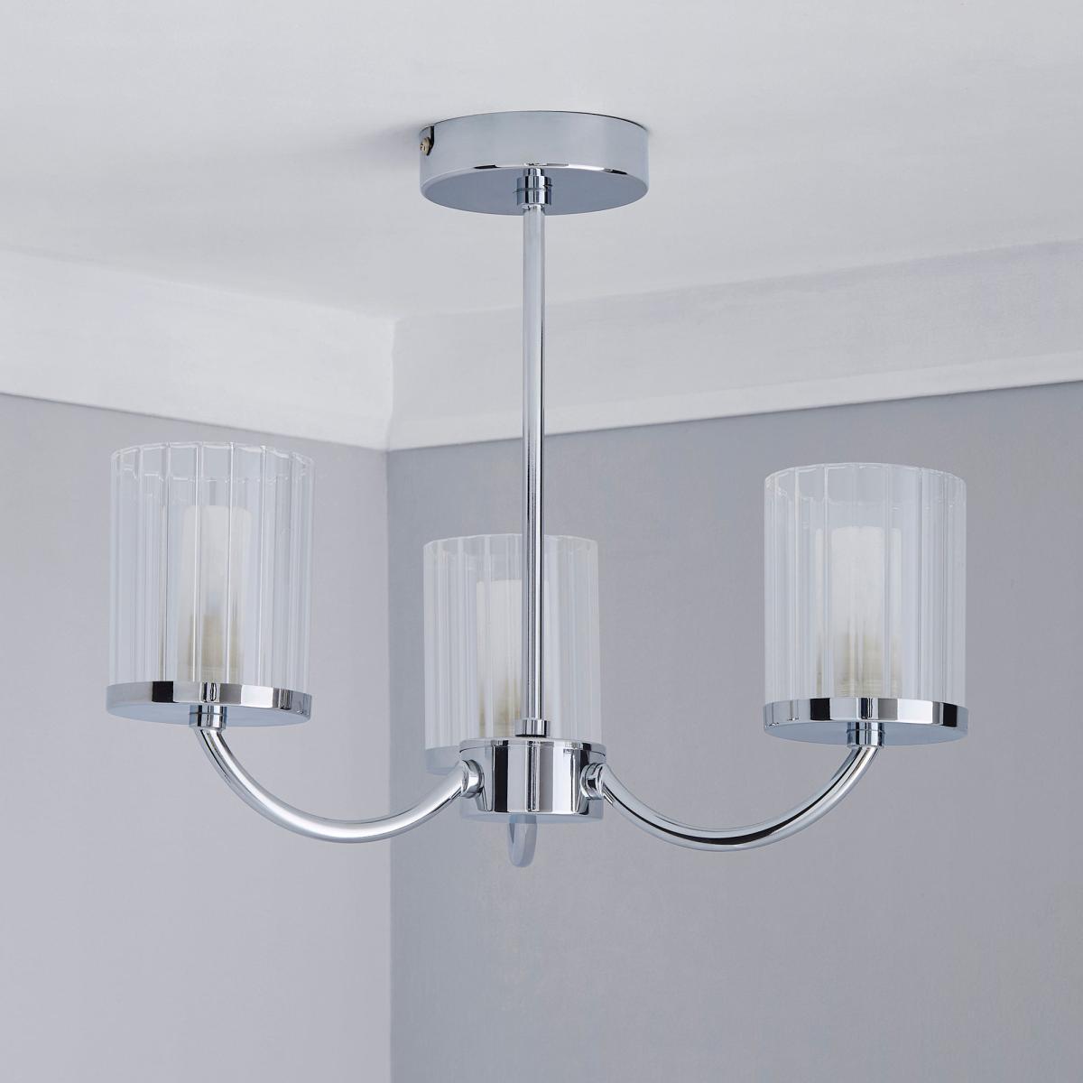 Mavia 3 Light Glass Bathroom Ceiling Fitting Silver – image 2