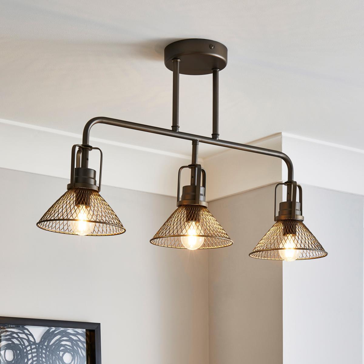 Nicholas 3 Light Industrial Ceiling Fitting Pewter