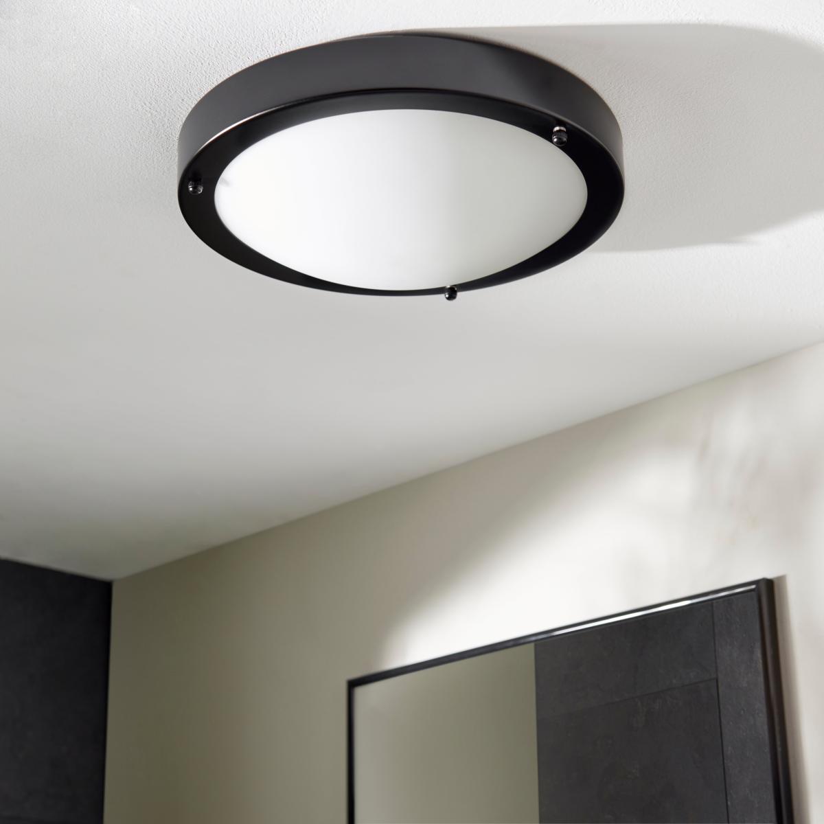 Pluto Black Bathroom 1 Light Flush Ceiling Fitting Black – image 2