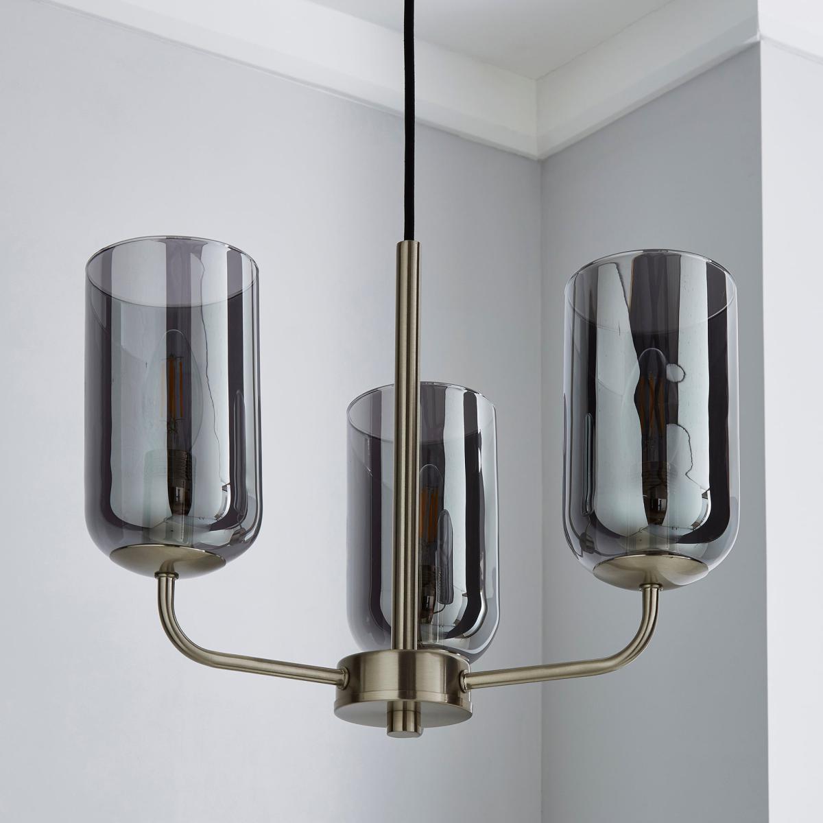 Palazzo 3 Light Smoked Glass Chandelier Chrome – image 2