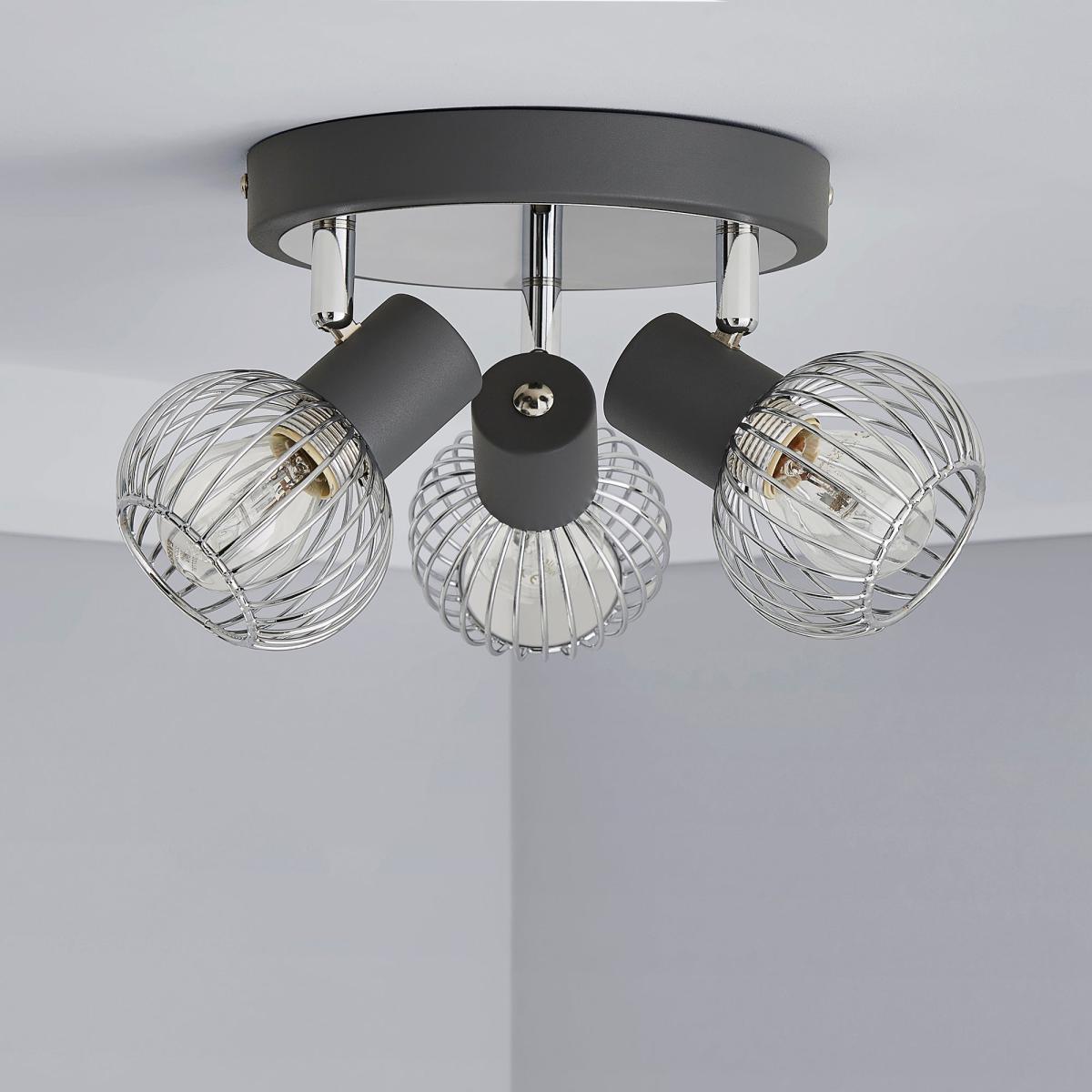 Mattia 3 Light Wire Cage Matt Grey Spotlight Chrome – image 2