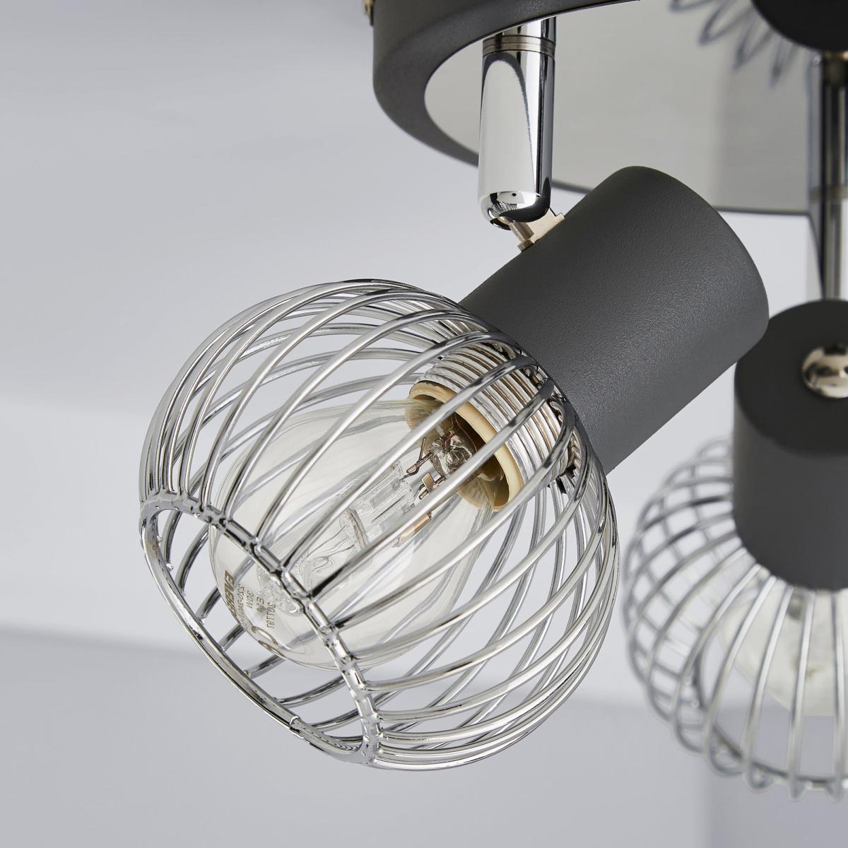 Mattia 3 Light Wire Cage Matt Grey Spotlight Chrome – image 3