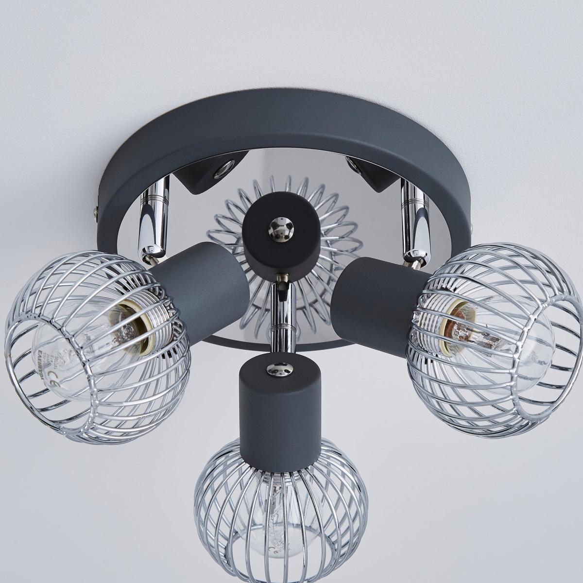 Mattia 3 Light Wire Cage Matt Grey Spotlight Chrome – image 4
