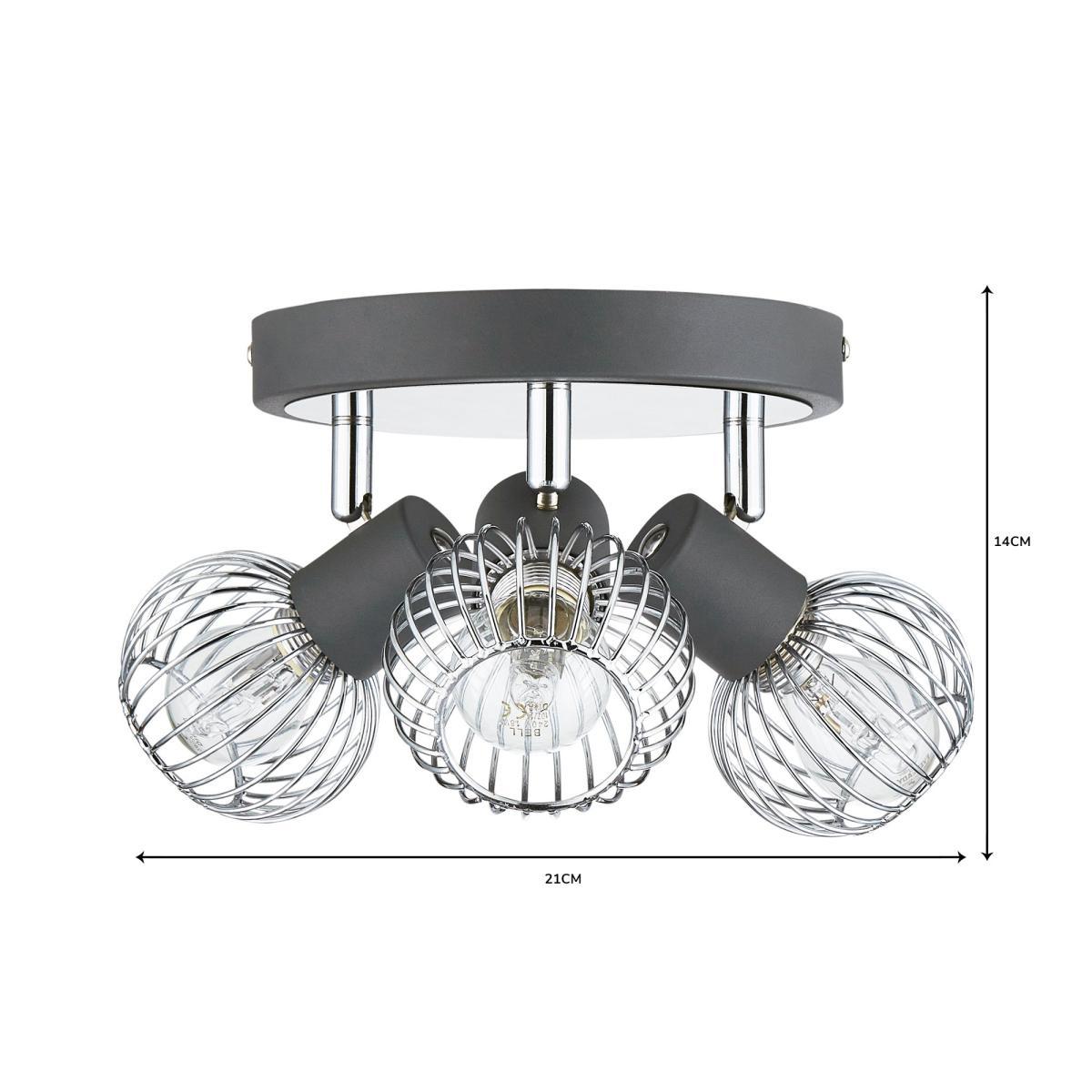 Mattia 3 Light Wire Cage Matt Grey Spotlight Chrome – image 6