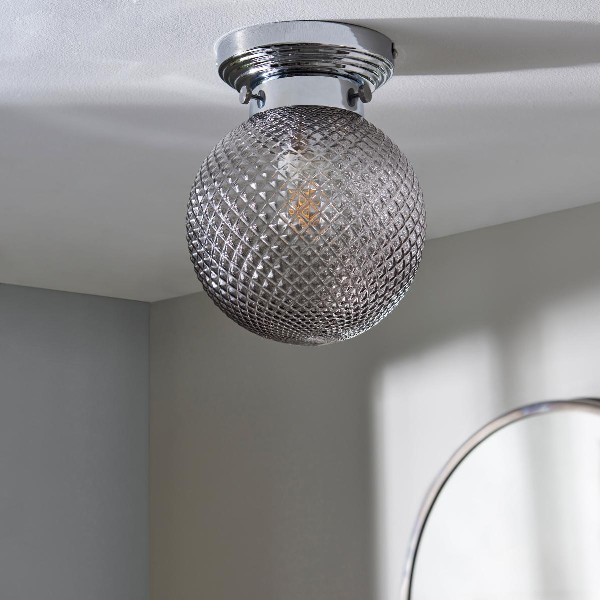 Tropic Bathoom Faceted Sphere 1 Light Flush Ceiling Fitting Grey – image 2