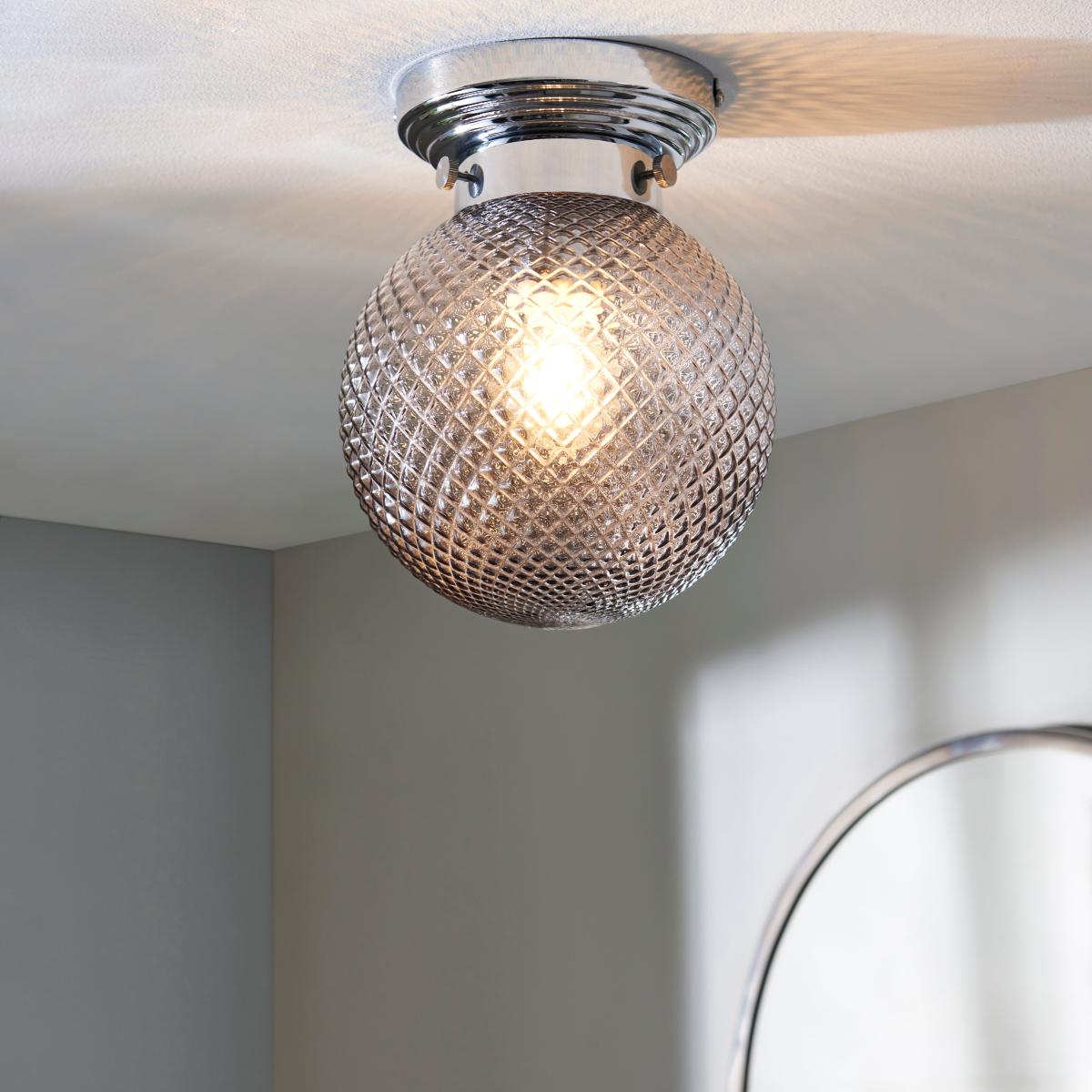Tropic Bathoom Faceted Sphere 1 Light Flush Ceiling Fitting Grey – image 1