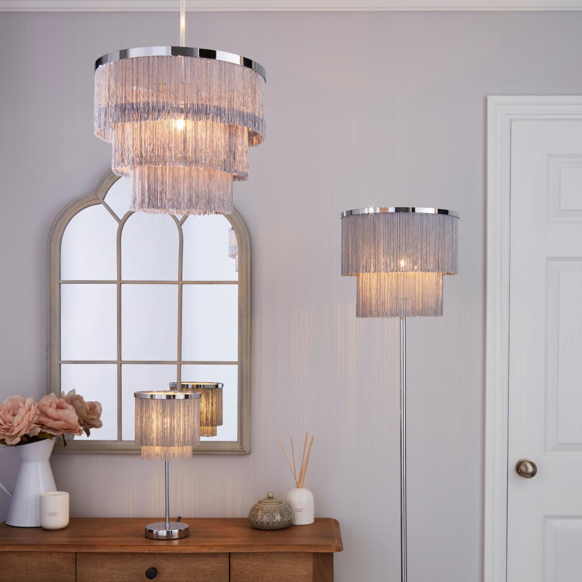 Jaz Fringe Grey Easy Fit Pendant Grey and Silver – image 5