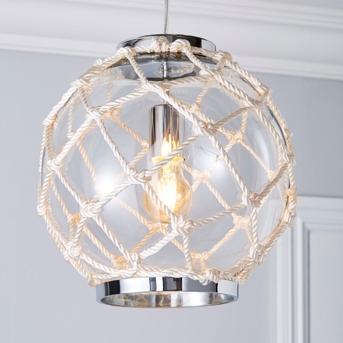 Leah 1 Light Pendant Rope Glass Ceiling Fitting Clear – image 1