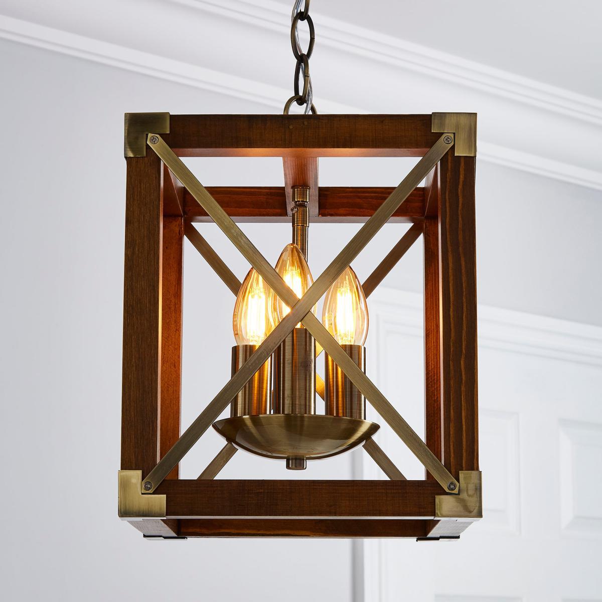 Trio 3 Light Pendant Natural Ceiling Fitting Brown – image 1