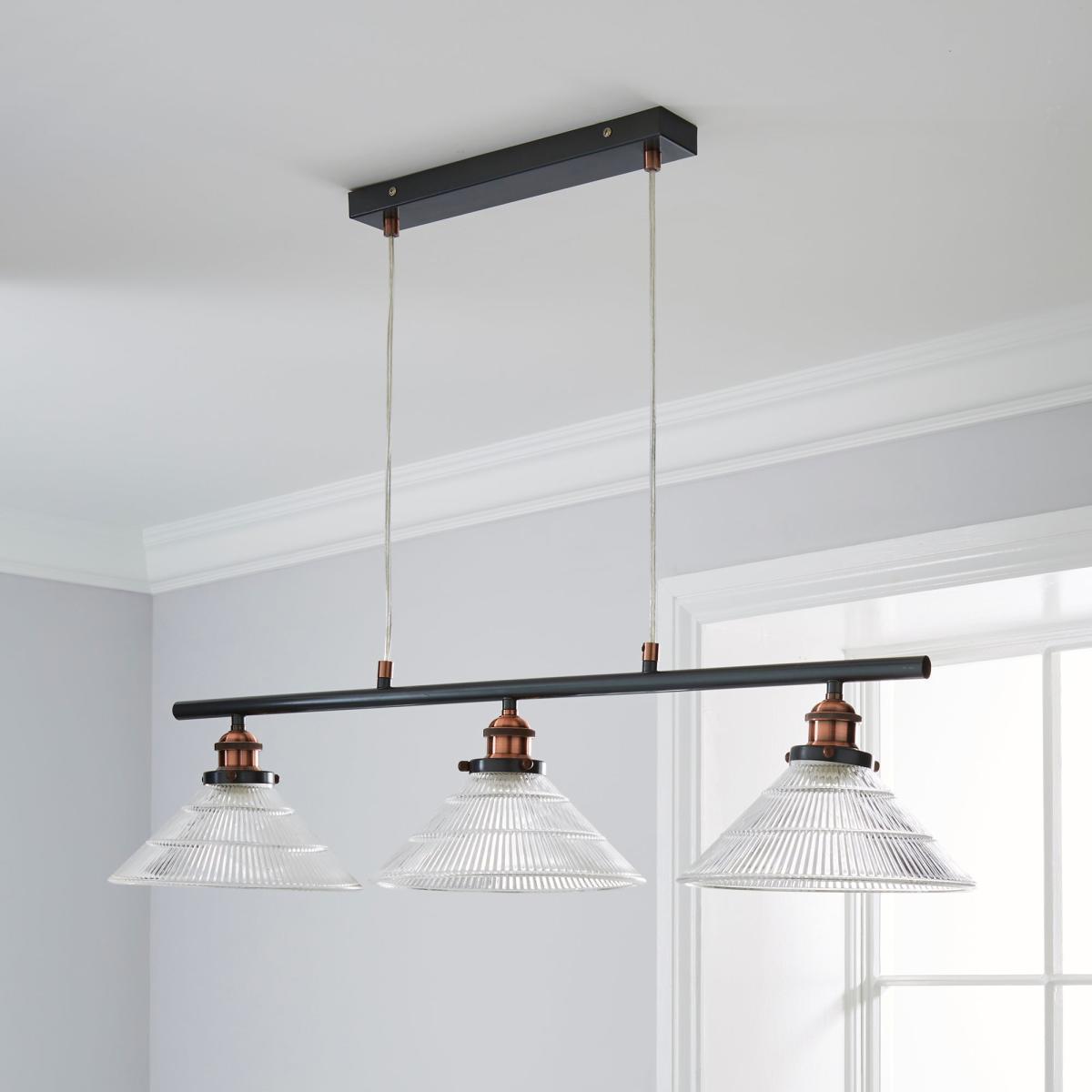 Logan 3 Light Bar Glass Diner Industrial Ceiling Fitting Clear – image 2