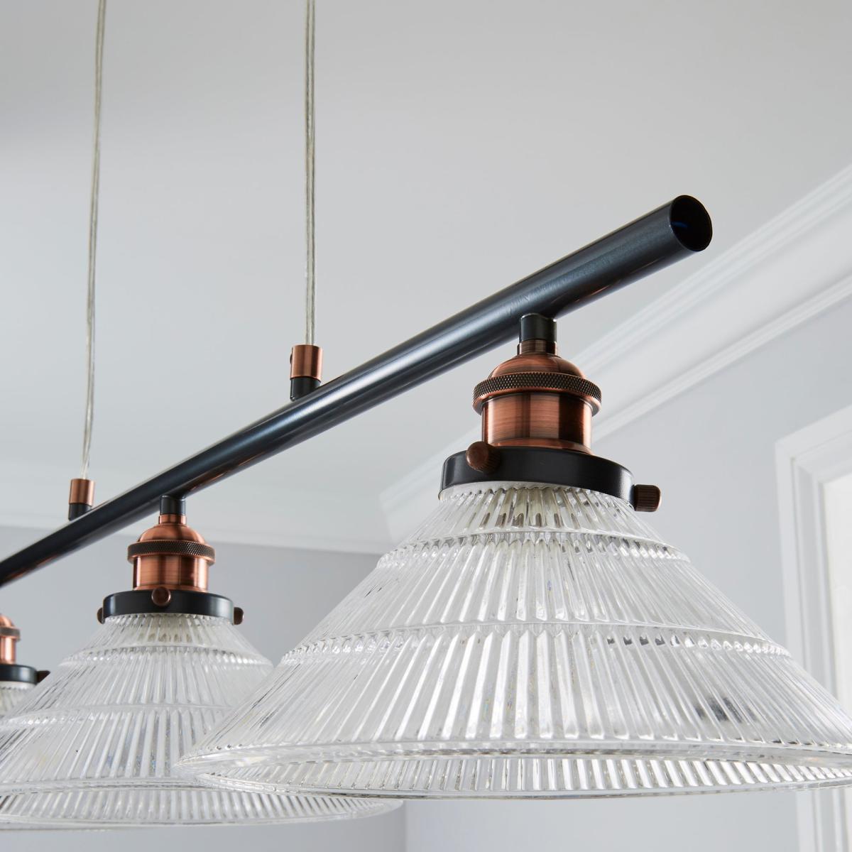 Logan 3 Light Bar Glass Diner Industrial Ceiling Fitting Clear – image 3