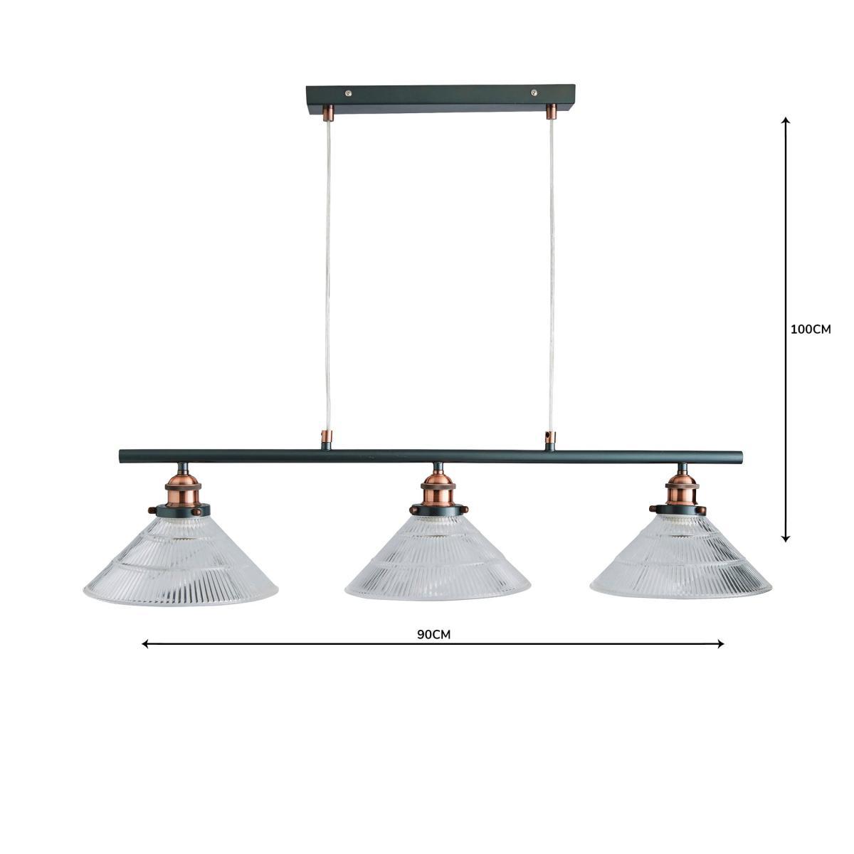 Logan 3 Light Bar Glass Diner Industrial Ceiling Fitting Clear – image 7