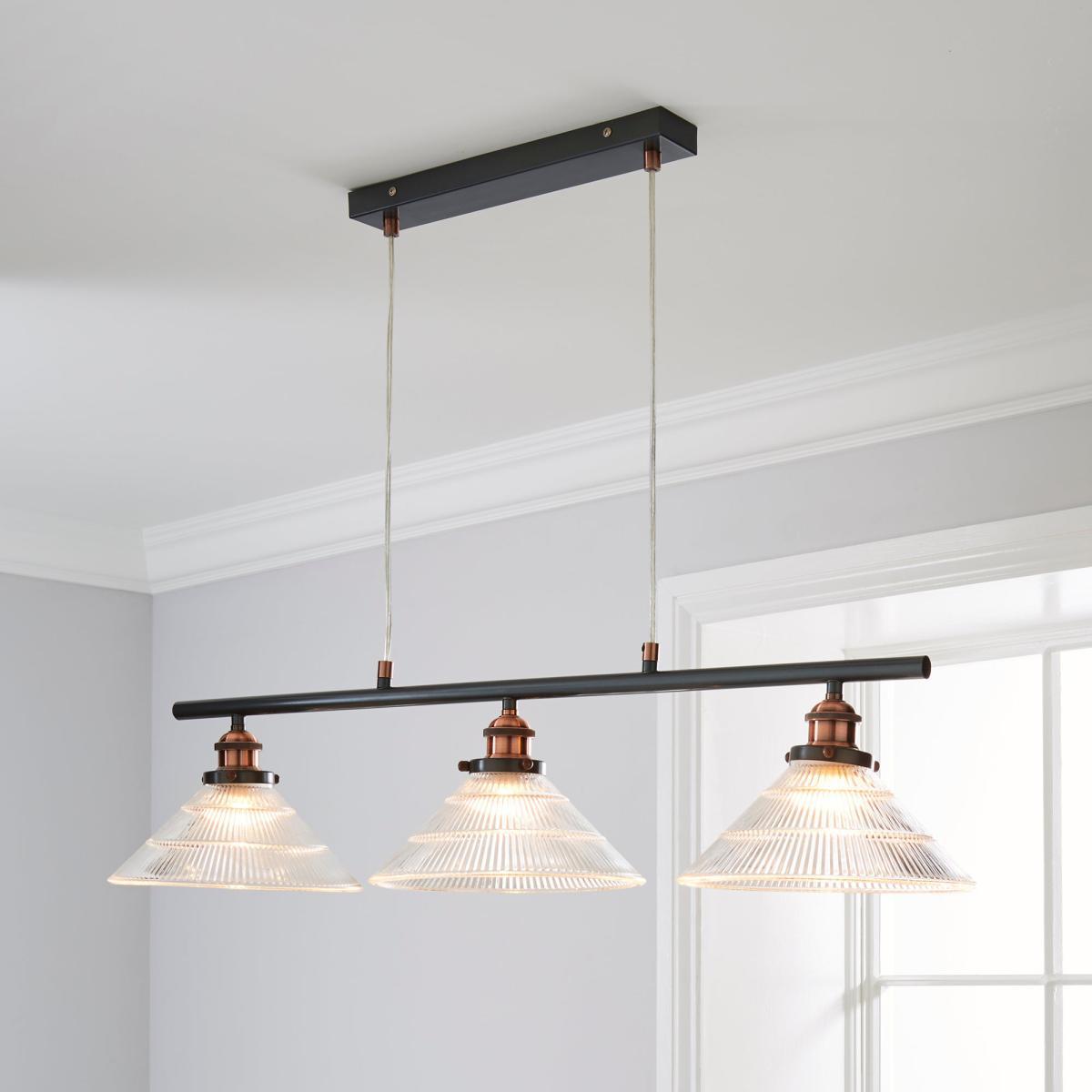 Logan 3 Light Bar Glass Diner Industrial Ceiling Fitting Clear – image 1