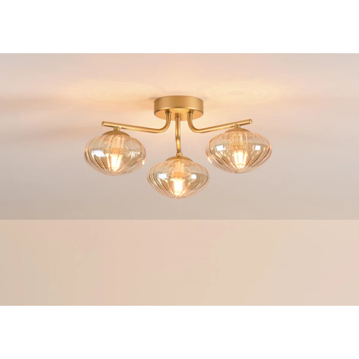 Edin Amber Glass 3 Light Semi Flush Ceiling Light – image 2