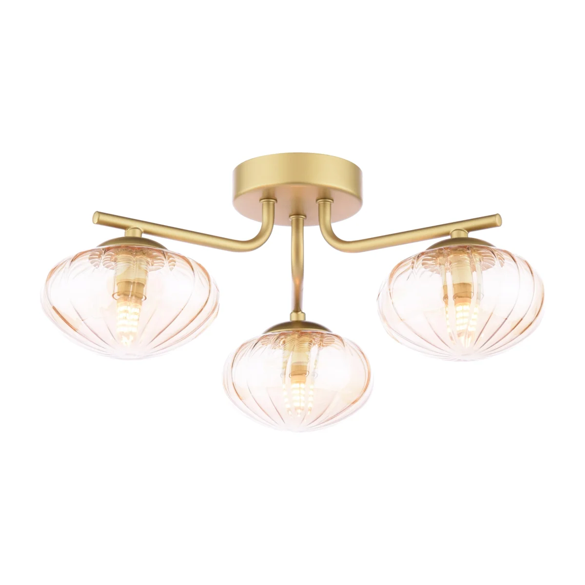 Edin Amber Glass 3 Light Semi Flush Ceiling Light – image 1