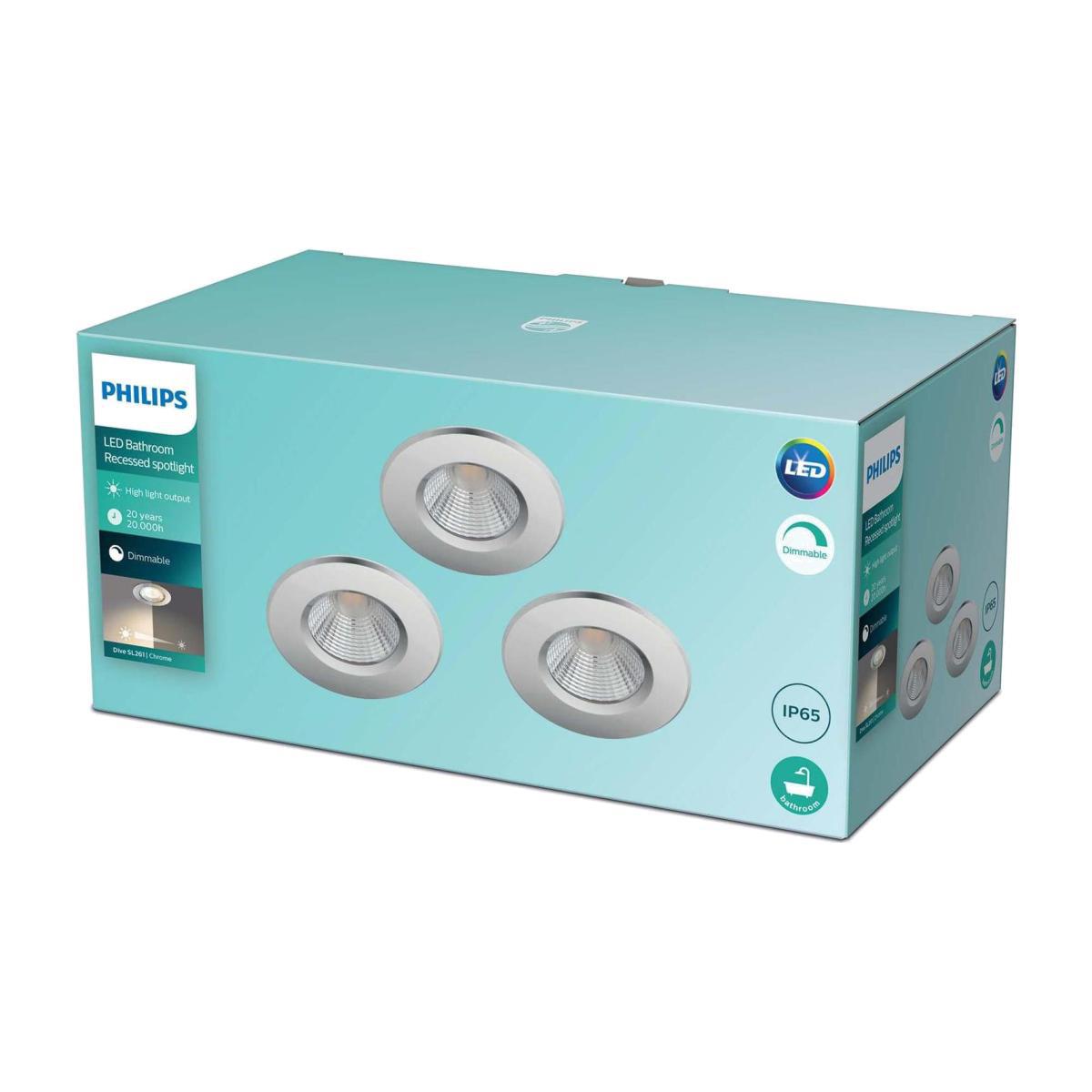 Philips Dive LED 3 Bathroom Spotlight - Chrome – image 1