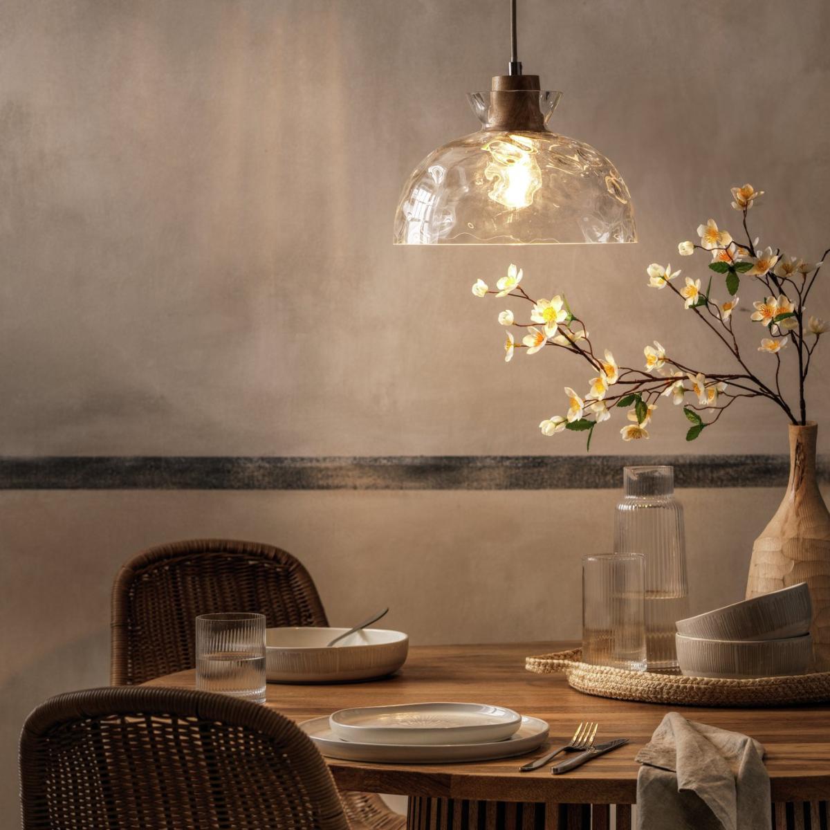 Habitat Dimple Glass & Wood Pendant Light - Clear – image 2