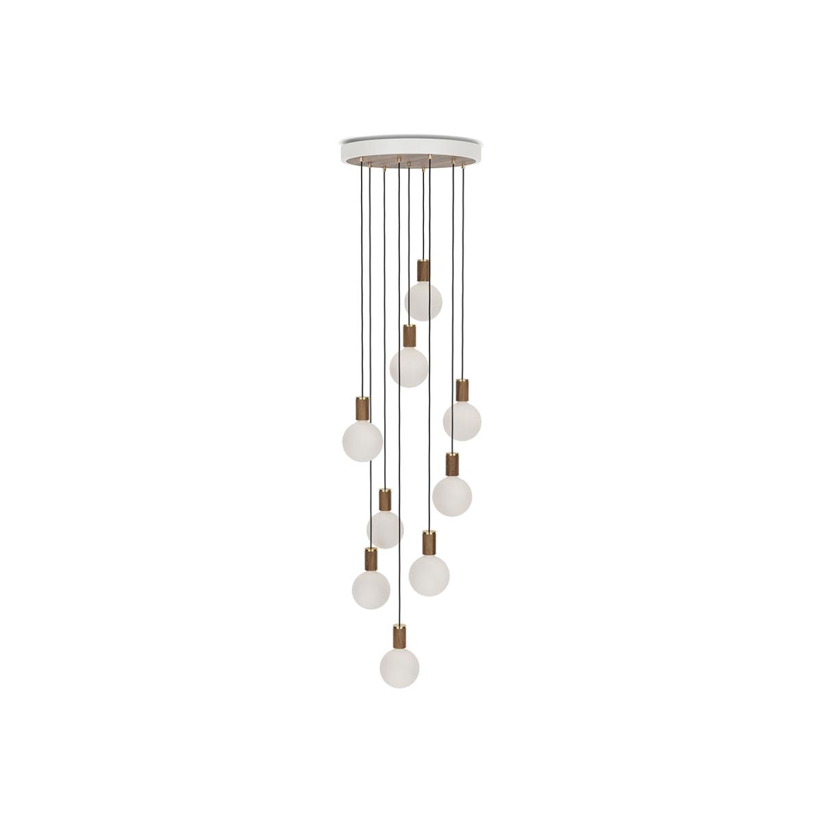 Tala Large White Canopy With 9 Walnut Pendants and 9 Sphere IV Bulbs - Heal's UK Lighting – image 1