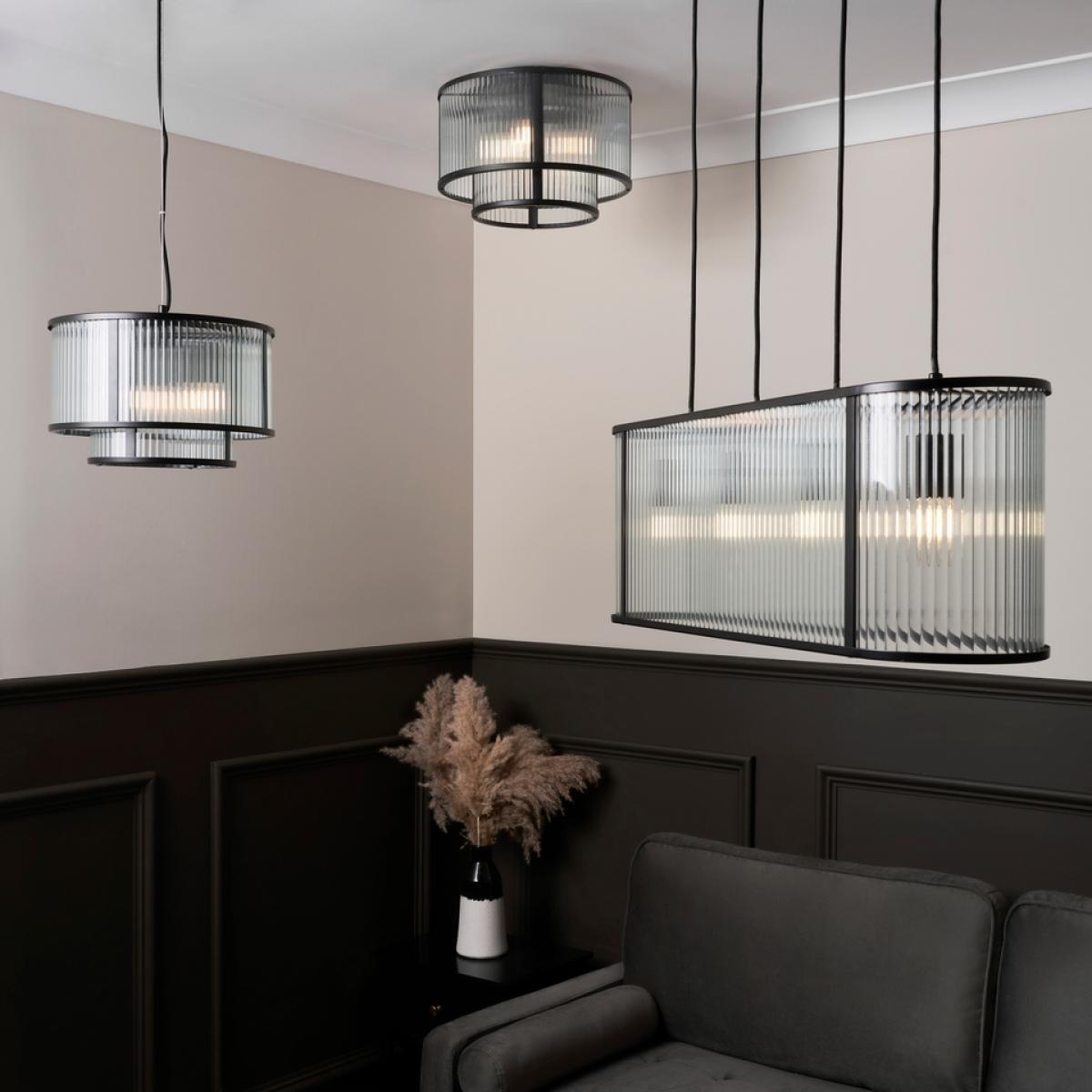 Finchley Diner Bar Ceiling Light - Black Ribbed Glass – image 5