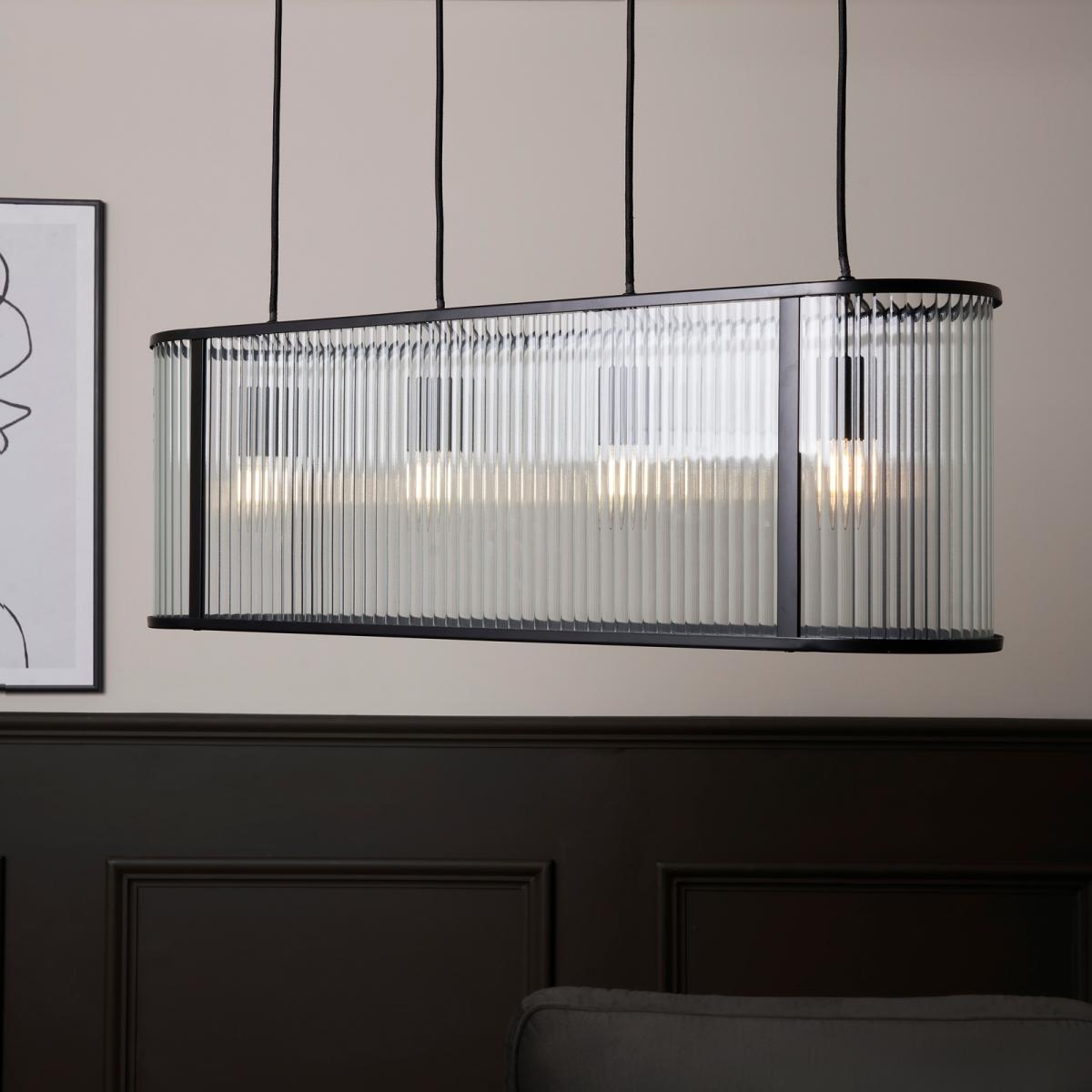 Finchley Diner Bar Ceiling Light - Black Ribbed Glass – image 1