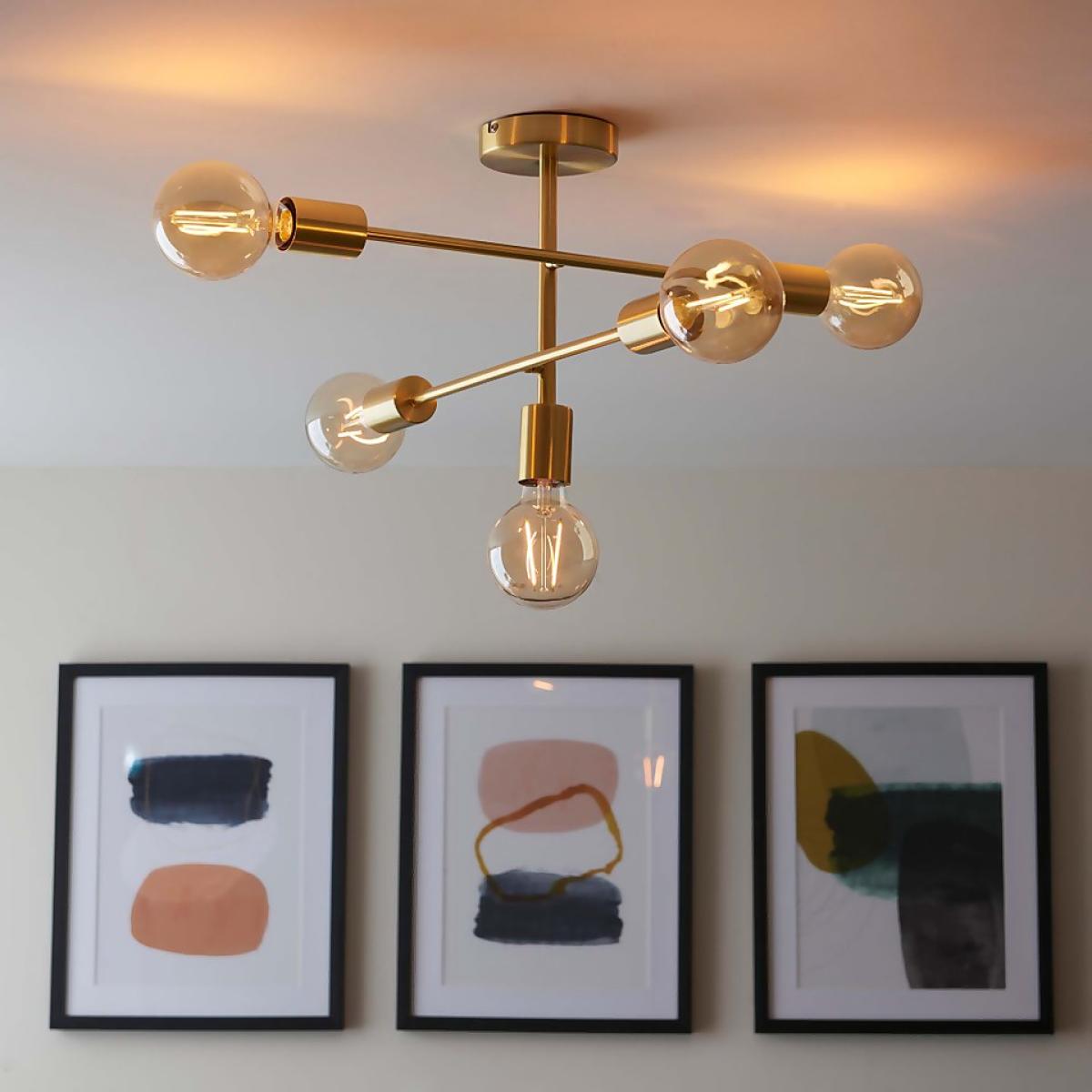 Logie Semi Flush Ceiling Light - Brass Effect – image 3