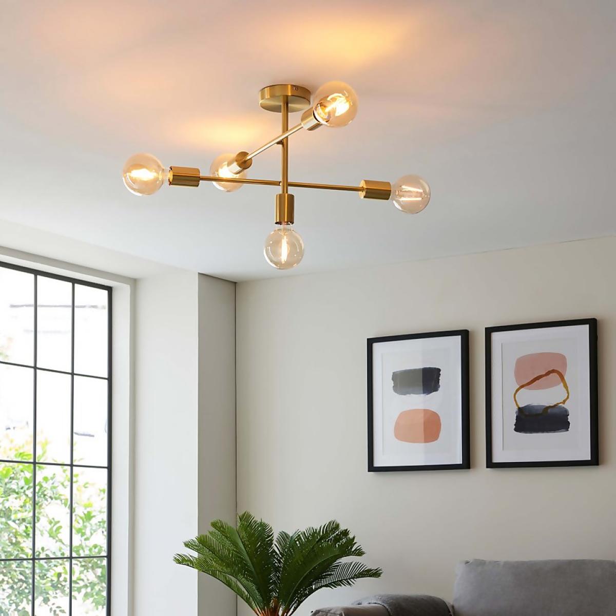 Logie Semi Flush Ceiling Light - Brass Effect – image 4