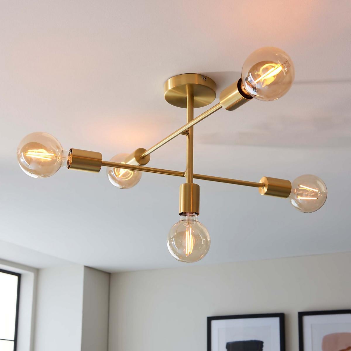 Logie Semi Flush Ceiling Light - Brass Effect – image 1