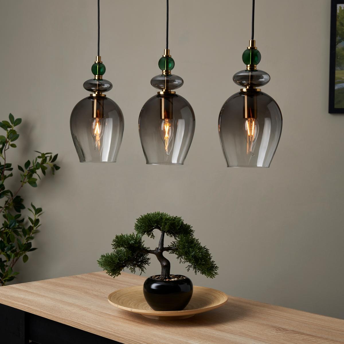 Manila 3 Light Diner Bar Ceiling Light - Charcoal Glass – image 1