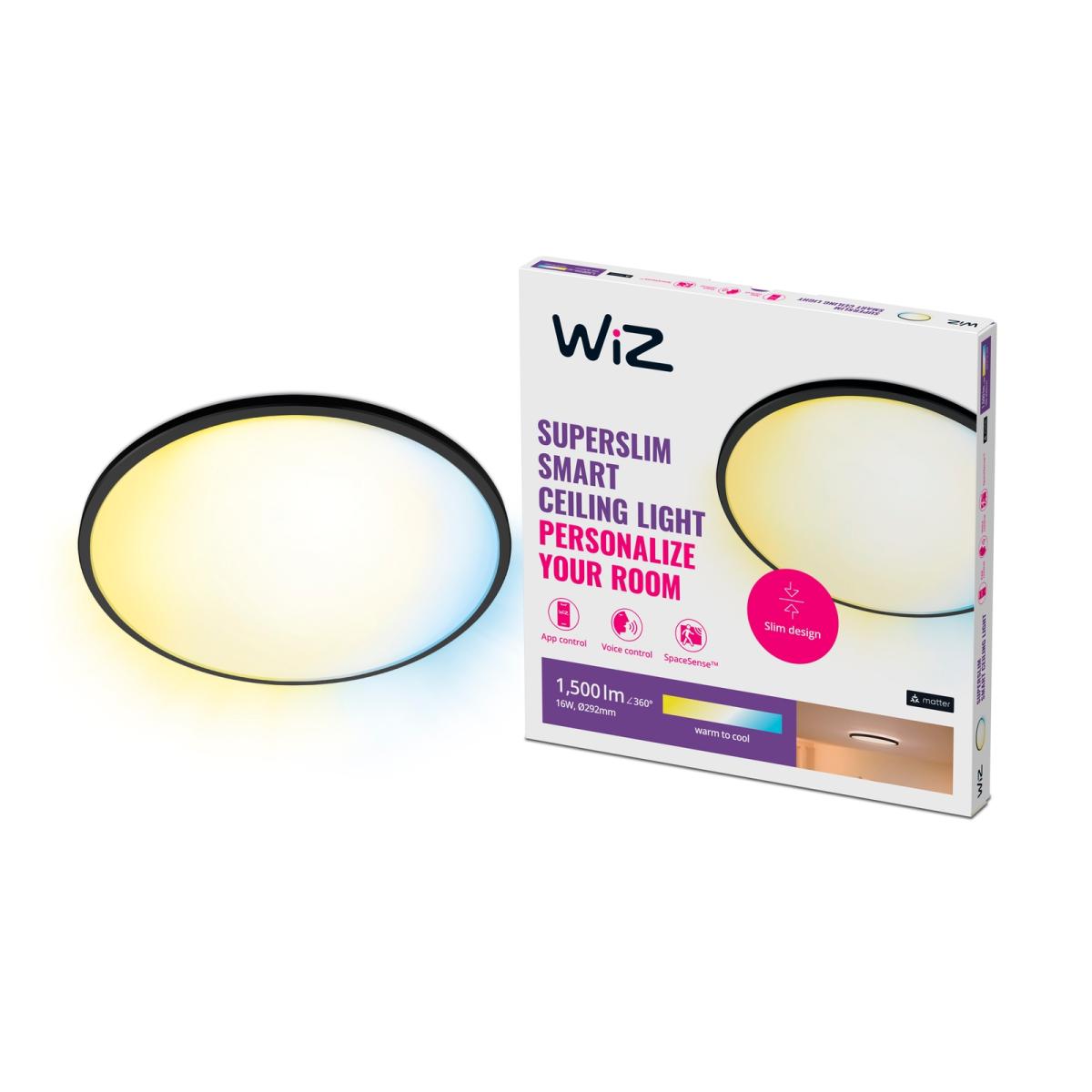 WiZ Smart LED SuperSlim Ceiling Light Tunable White 1500 Lumens - Black – image 2
