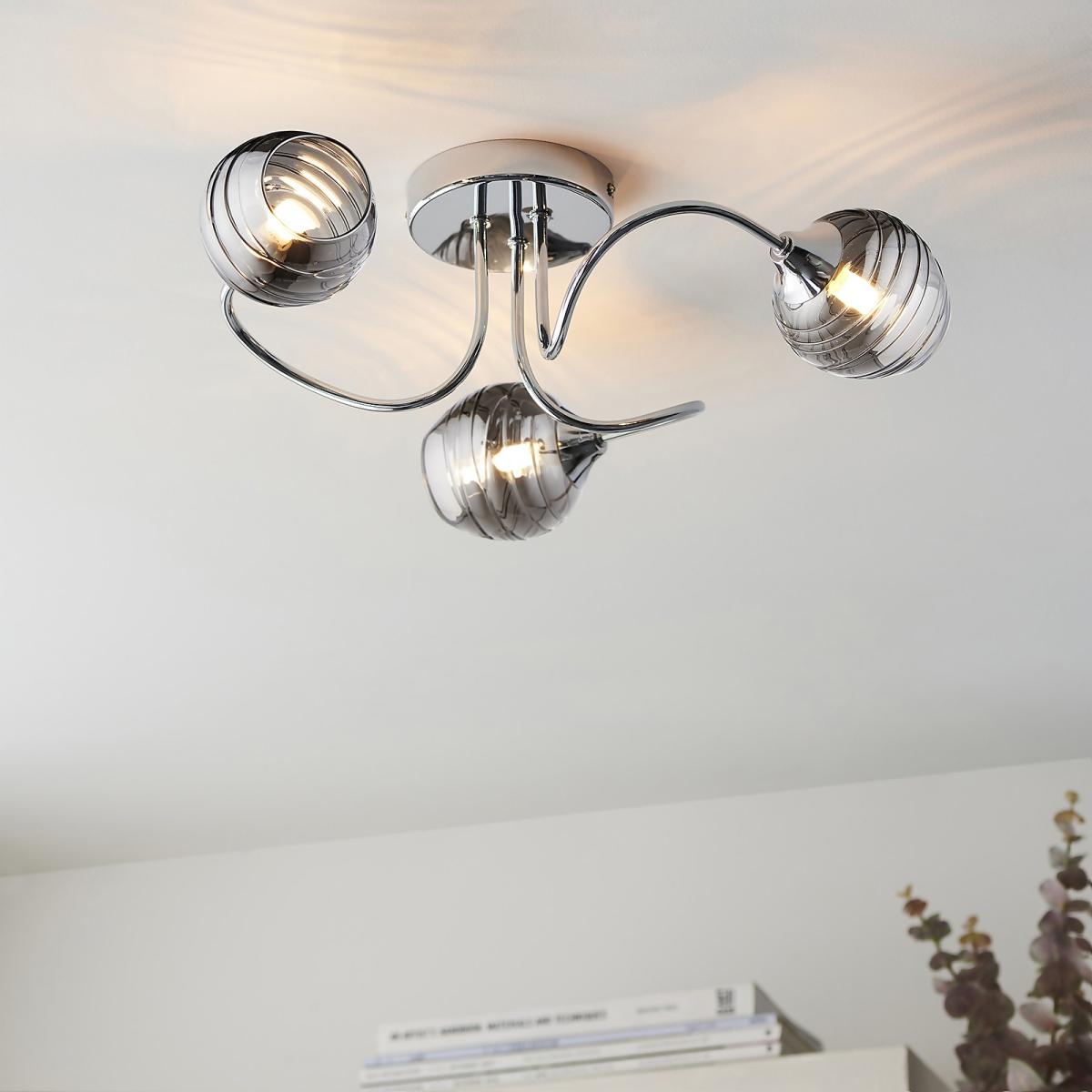 Marple 3 Light Semi Flush Ceiling Light - Chrome & Smoke – image 1