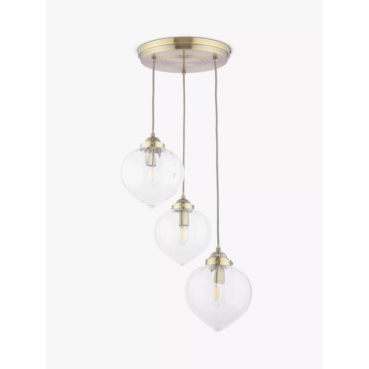 Laura Ashley Whitham 3 Light Cluster Fluted Glass Ceiling Pendant Light, Antique Brass – image 2