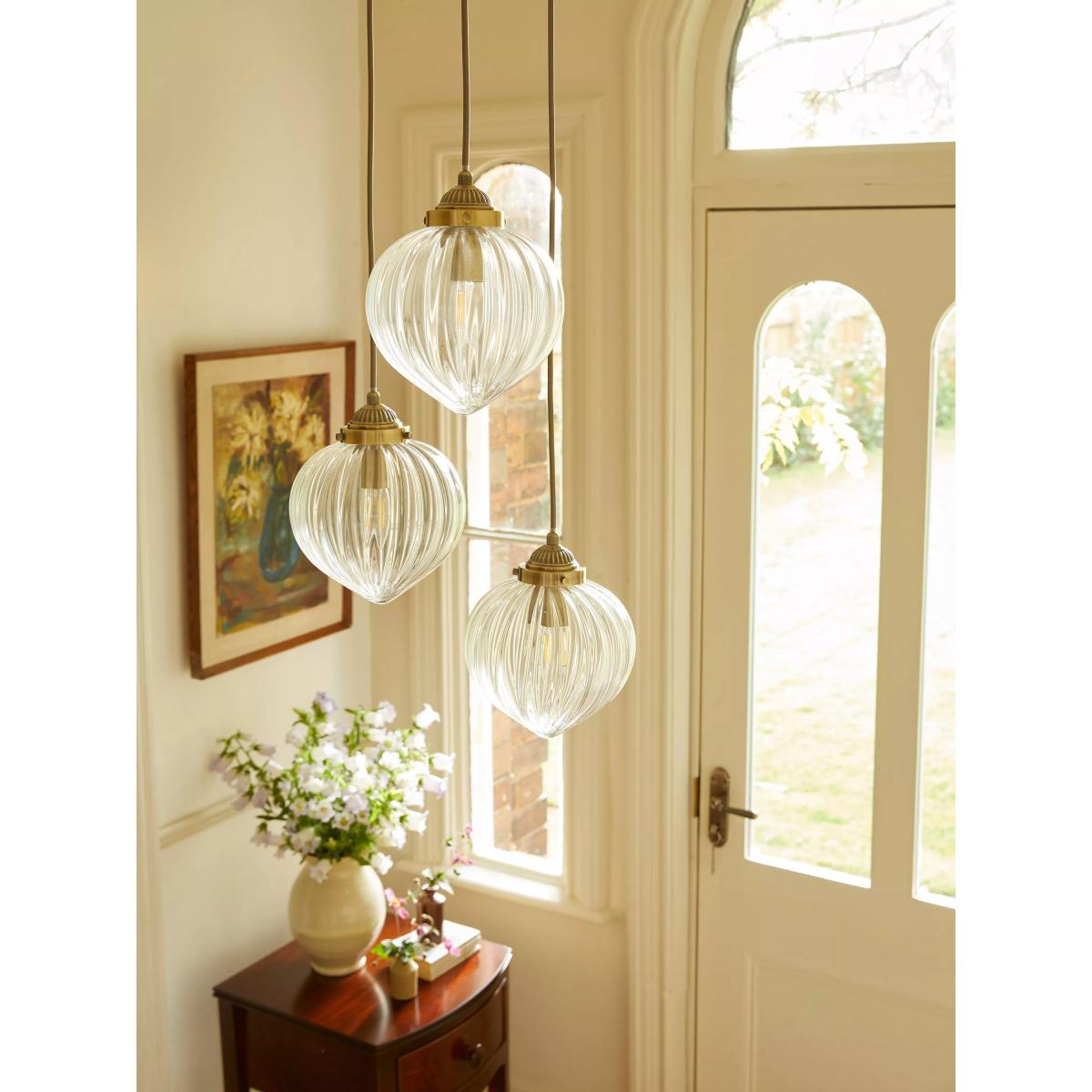 Laura Ashley Whitham 3 Light Cluster Fluted Glass Ceiling Pendant Light, Antique Brass – image 5
