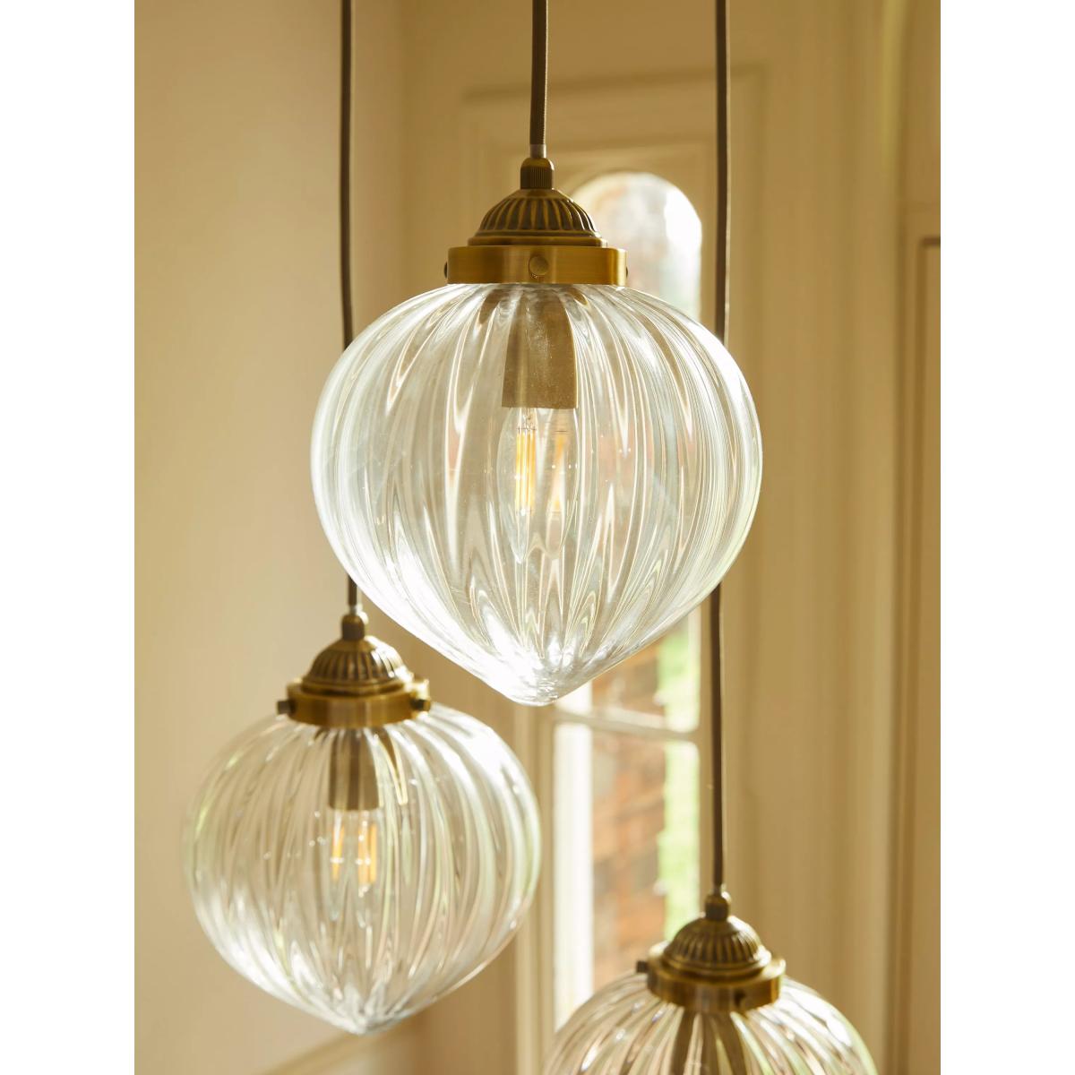Laura Ashley Whitham 3 Light Cluster Fluted Glass Ceiling Pendant Light, Antique Brass – image 6