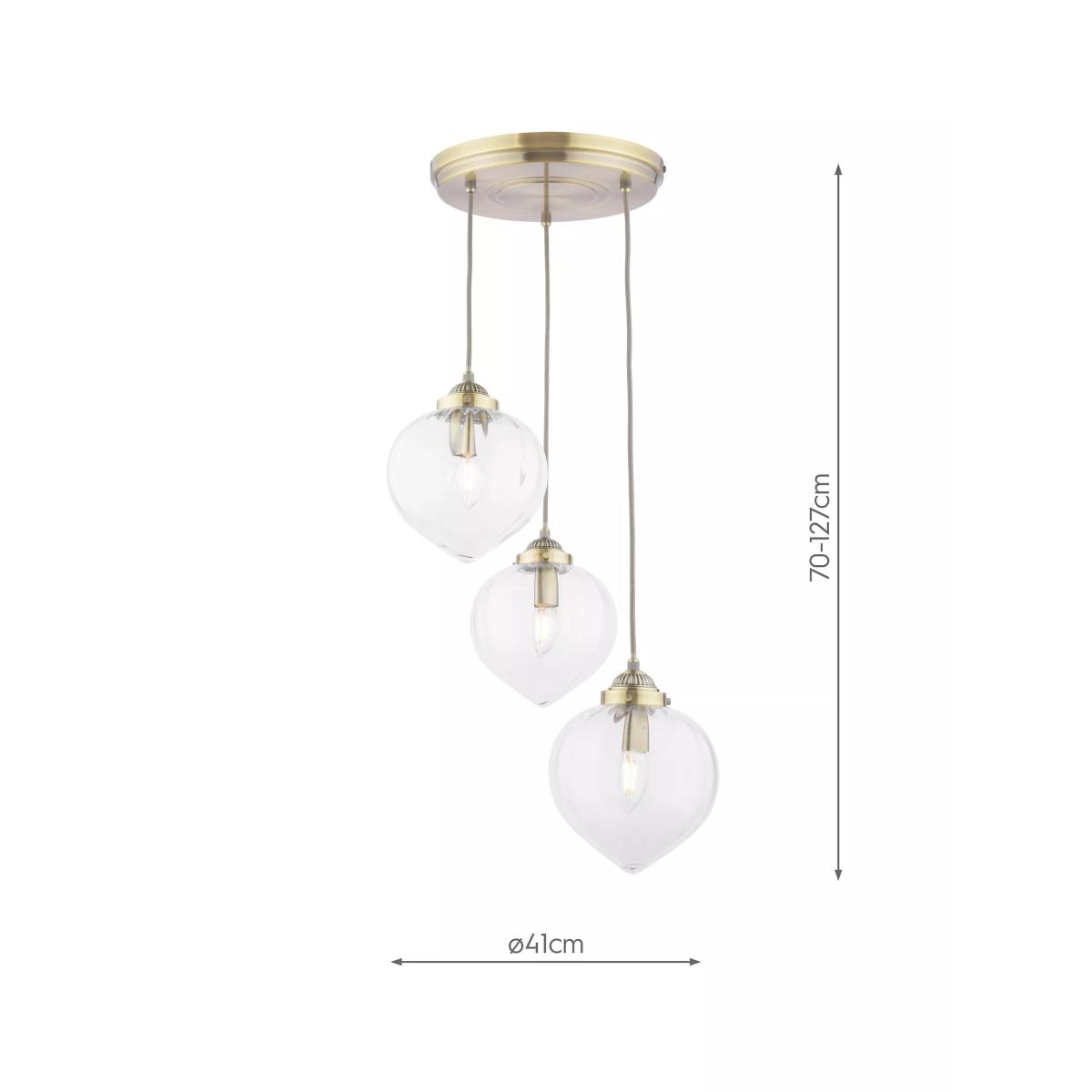 Laura Ashley Whitham 3 Light Cluster Fluted Glass Ceiling Pendant Light, Antique Brass – image 7