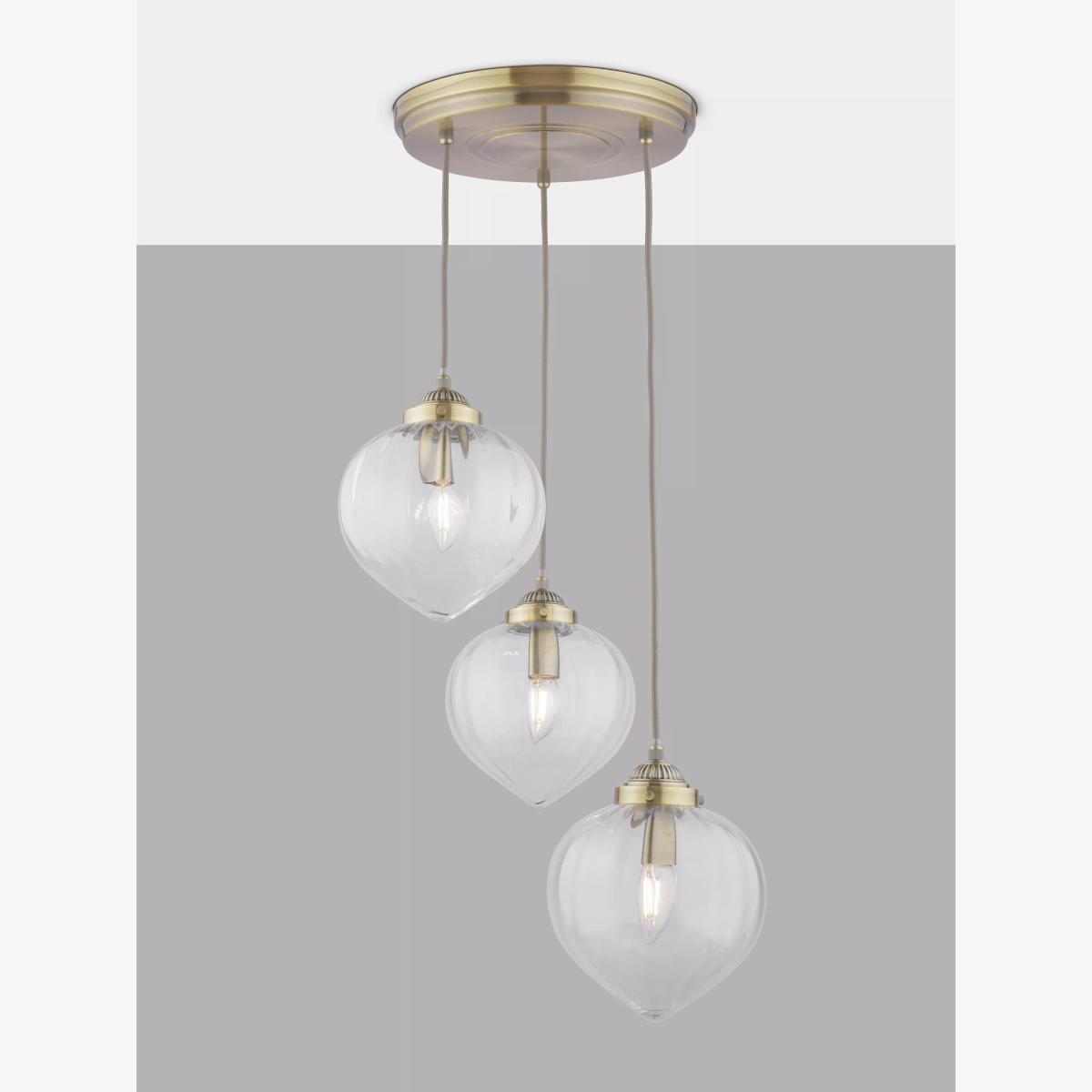 Laura Ashley Whitham 3 Light Cluster Fluted Glass Ceiling Pendant Light, Antique Brass – image 1