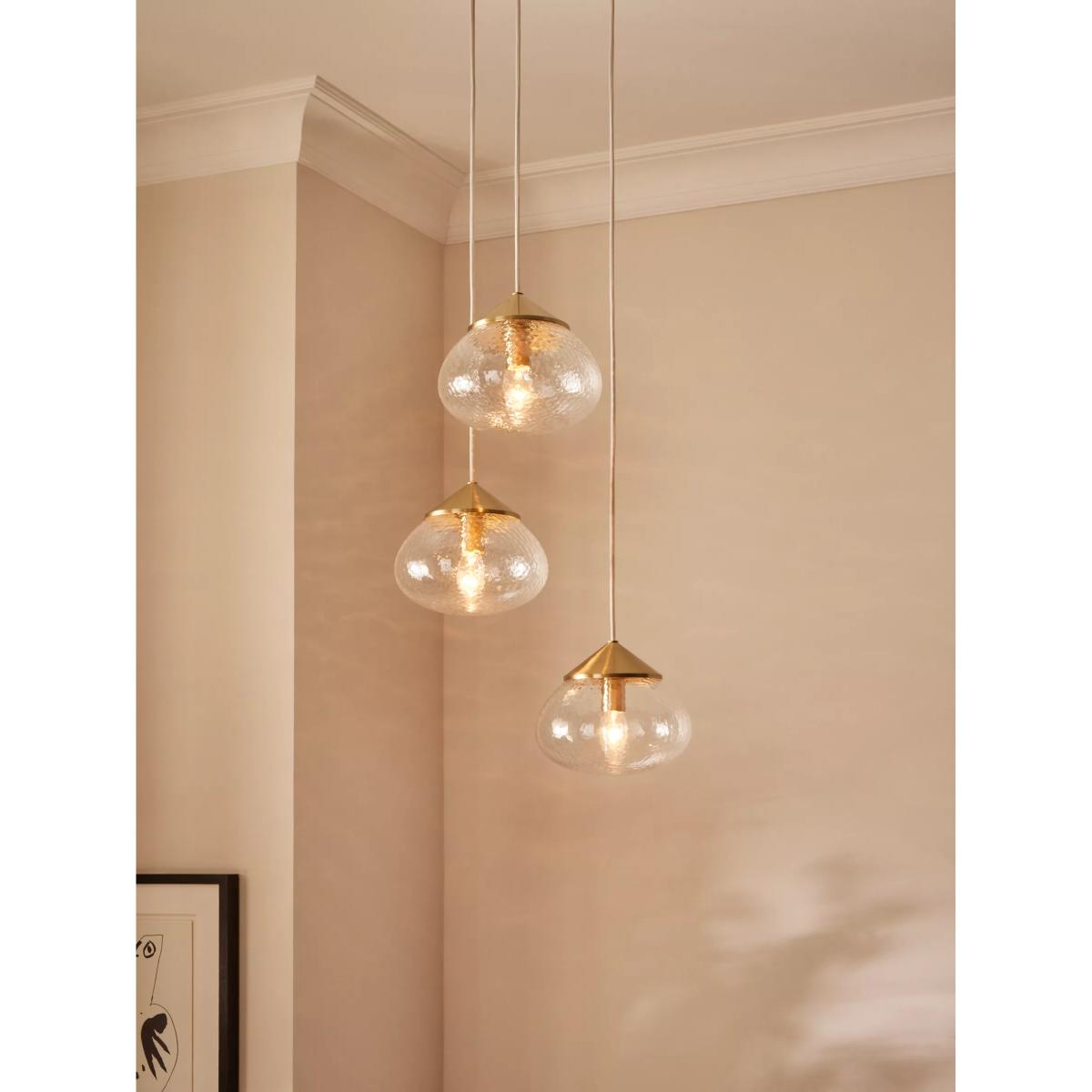 John Lewis Artisan Glass 3 Cluster Pendant Light, Brass/Clear – image 2
