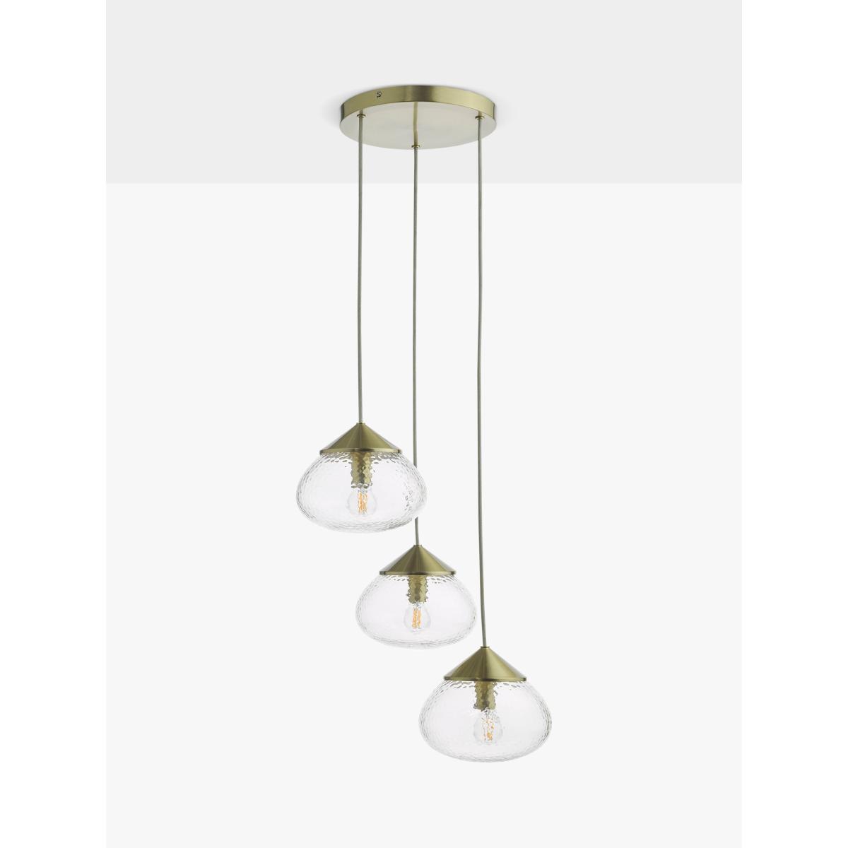 John Lewis Artisan Glass 3 Cluster Pendant Light, Brass/Clear – image 3