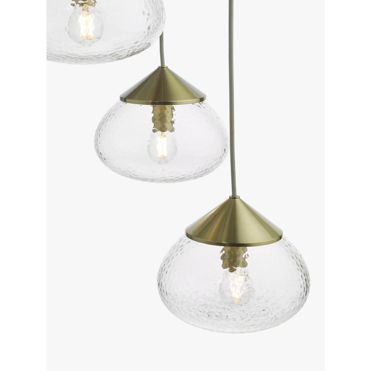 John Lewis Artisan Glass 3 Cluster Pendant Light, Brass/Clear – image 4