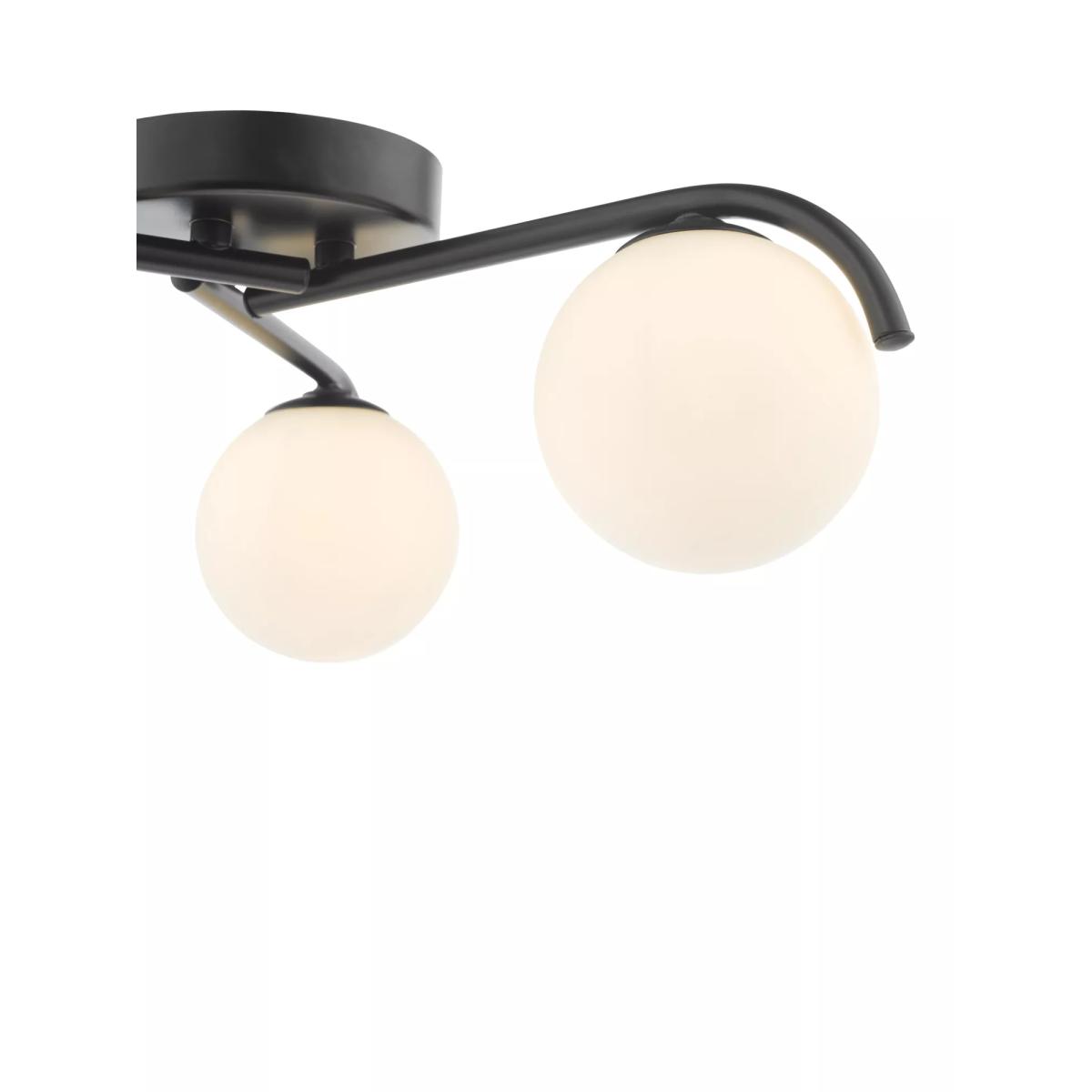 Där Orlena 3 Arm Opal Glass Semi Flush Ceiling Light, Black – image 3