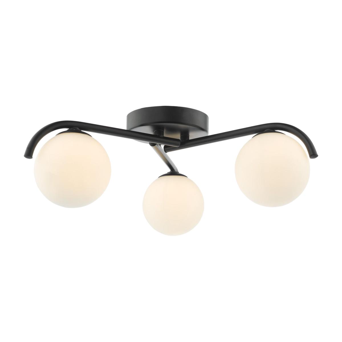 Där Orlena 3 Arm Opal Glass Semi Flush Ceiling Light, Black – image 1
