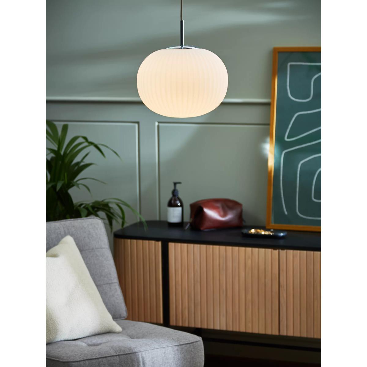 John Lewis & Partners Pleated Glass Globe Ceiling Light, White/Chrome – image 2