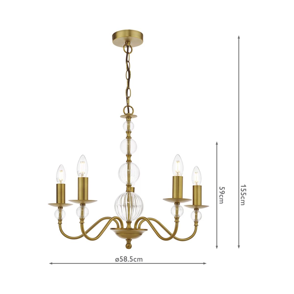 English Heritage Wrest Park 5 Light Pendant Ceiling Light, Metallic Brass – image 4