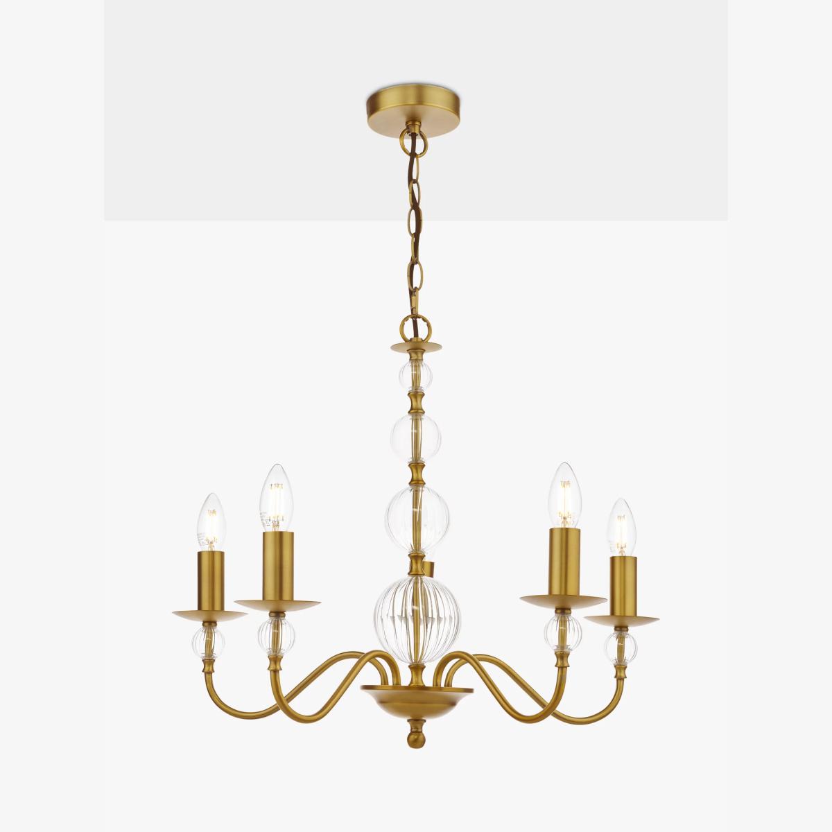 English Heritage Wrest Park 5 Light Pendant Ceiling Light, Metallic Brass – image 1