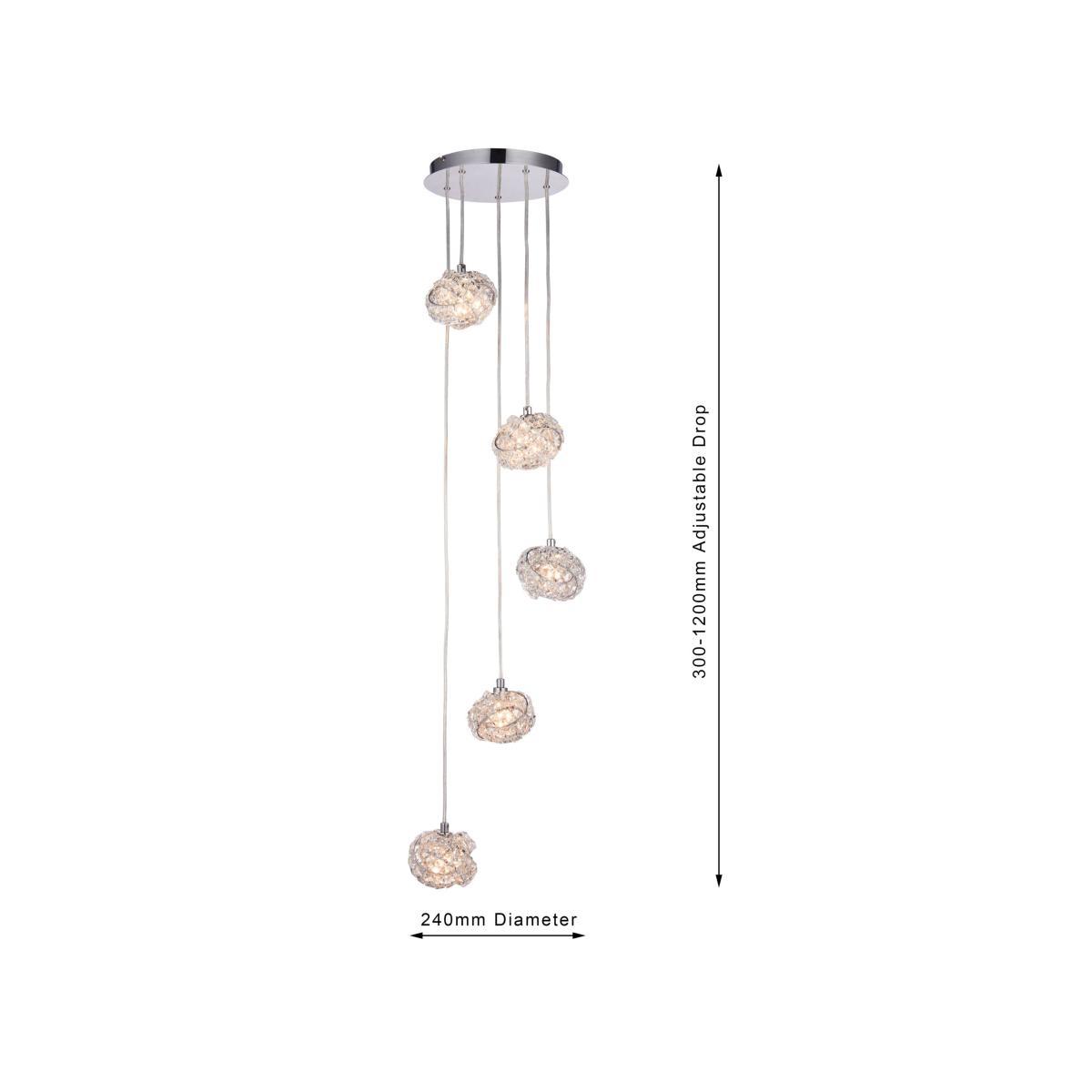 Bay Lighting Jolie Crystal 5 Pendant Cluster Ceiling Light, Clear/Chrome – image 5