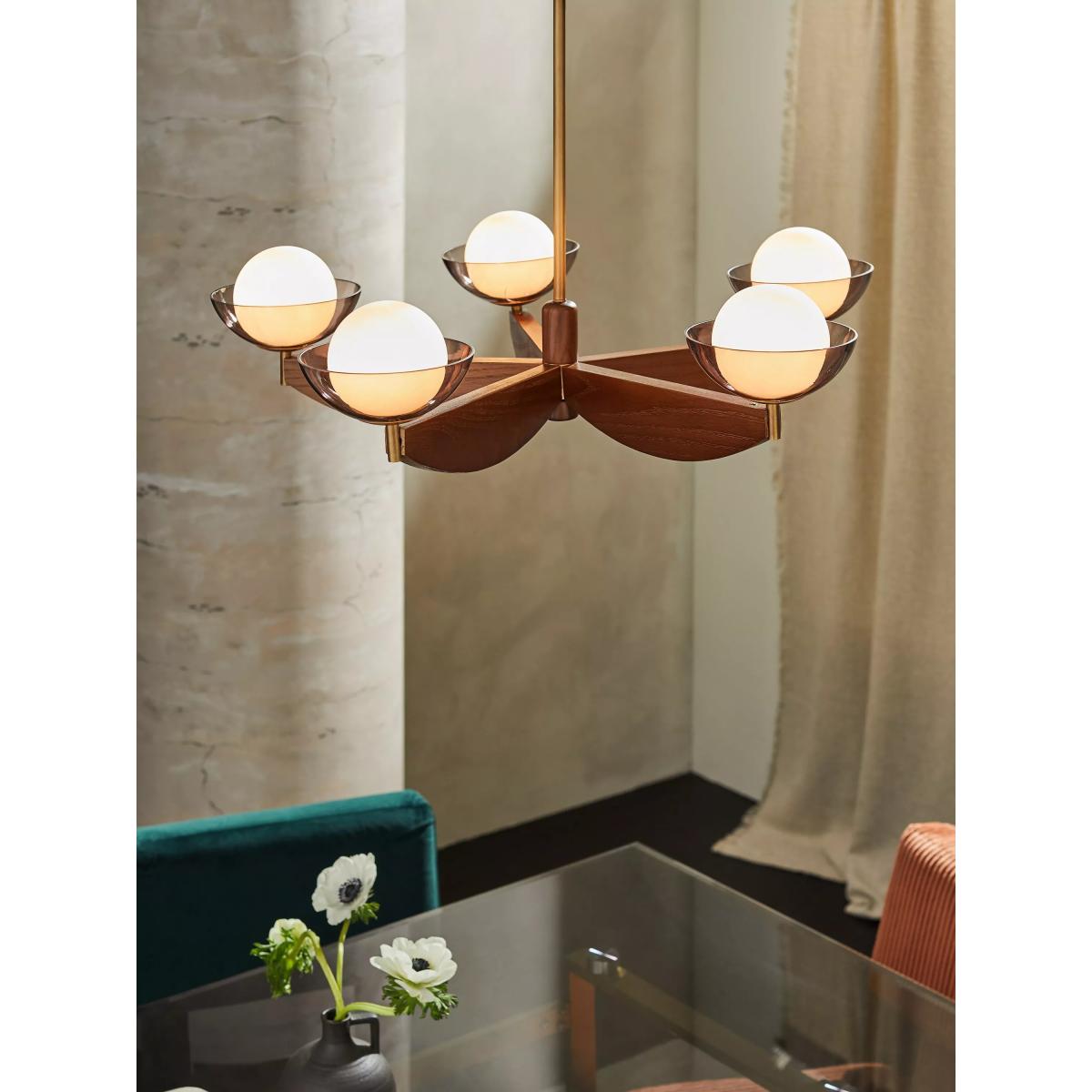 MADE 5 Arm Glass Orb Ceiling Light, Walnut – image 4