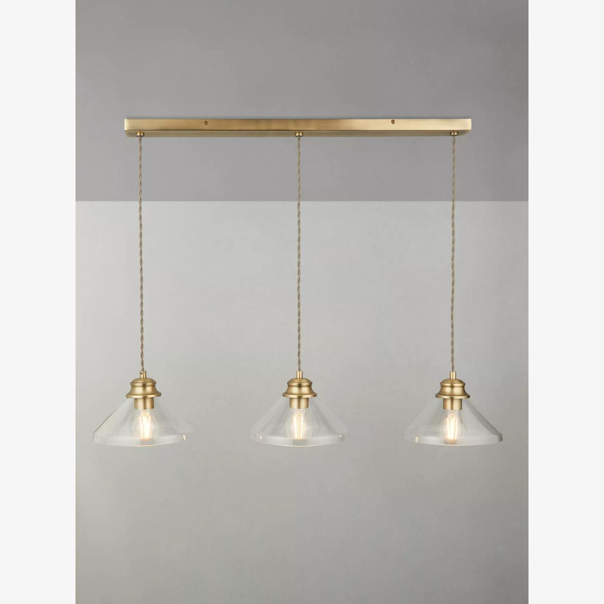John Lewis Tula 3 Arm Over Diner Bar Ceiling Light, Clear/Brass – image 1
