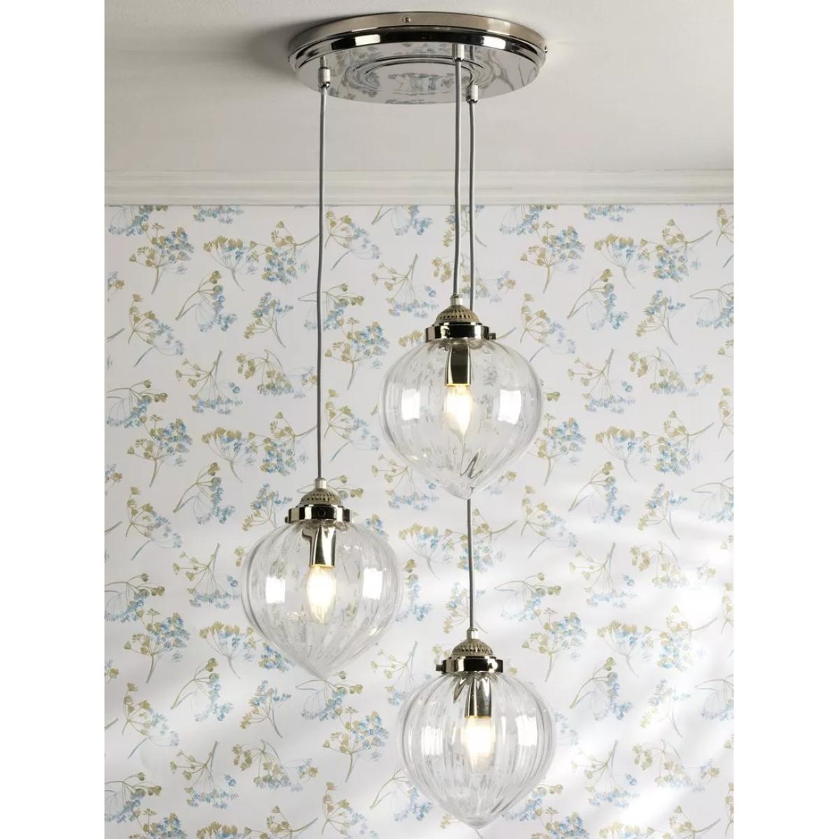 Laura Ashley Whitham 3 Light Cluster Pendant Ceiling Light, Polished Nickel – image 2